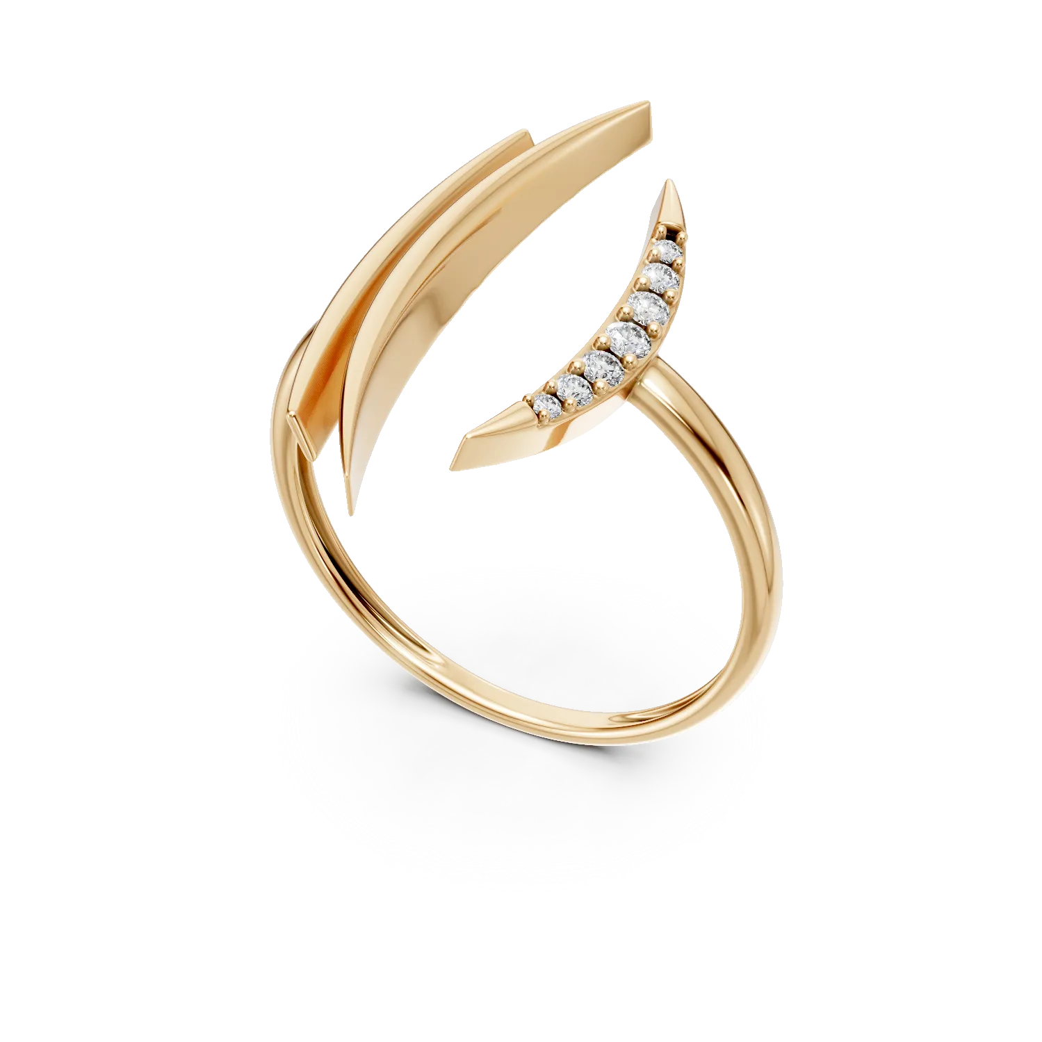 Inel geometric din aur galben cu diamante de 0.05ct create in laborator
