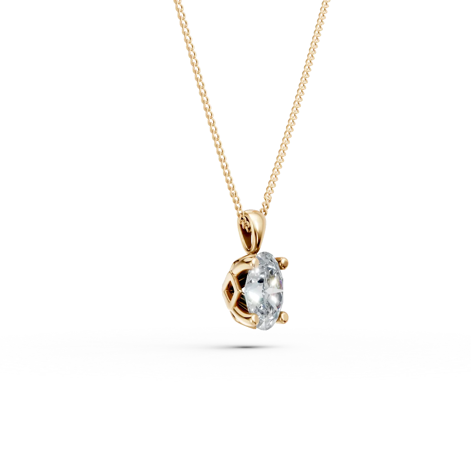 Lant din aur galben cu pandantiv cu diamant solitaire de 0.4ct creat in laborator