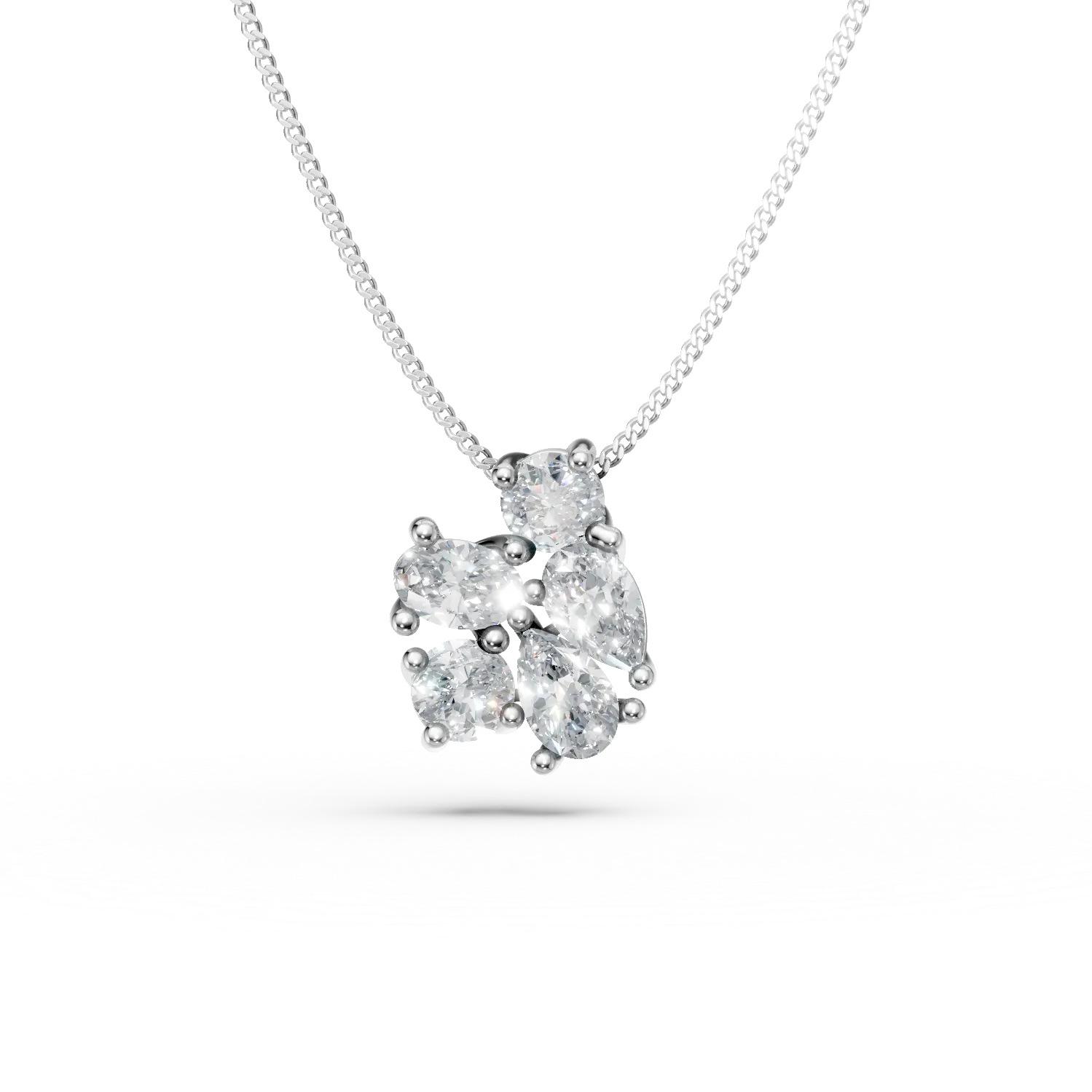 Lant din aur alb cu pandantiv geometric cu diamante de 0.7ct create in laborator