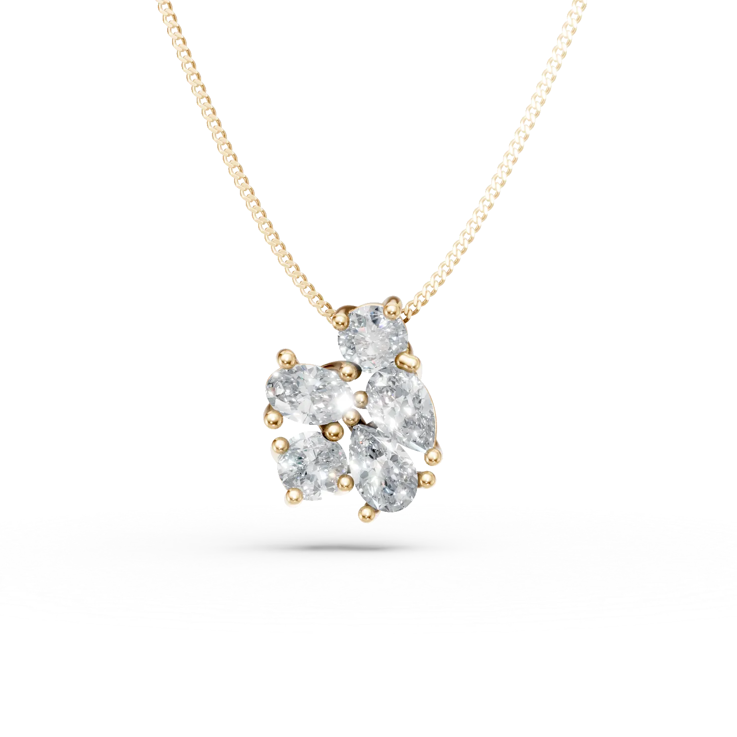 Lant din aur galben cu pandantiv geometric cu diamante de 0.7ct create in laborator