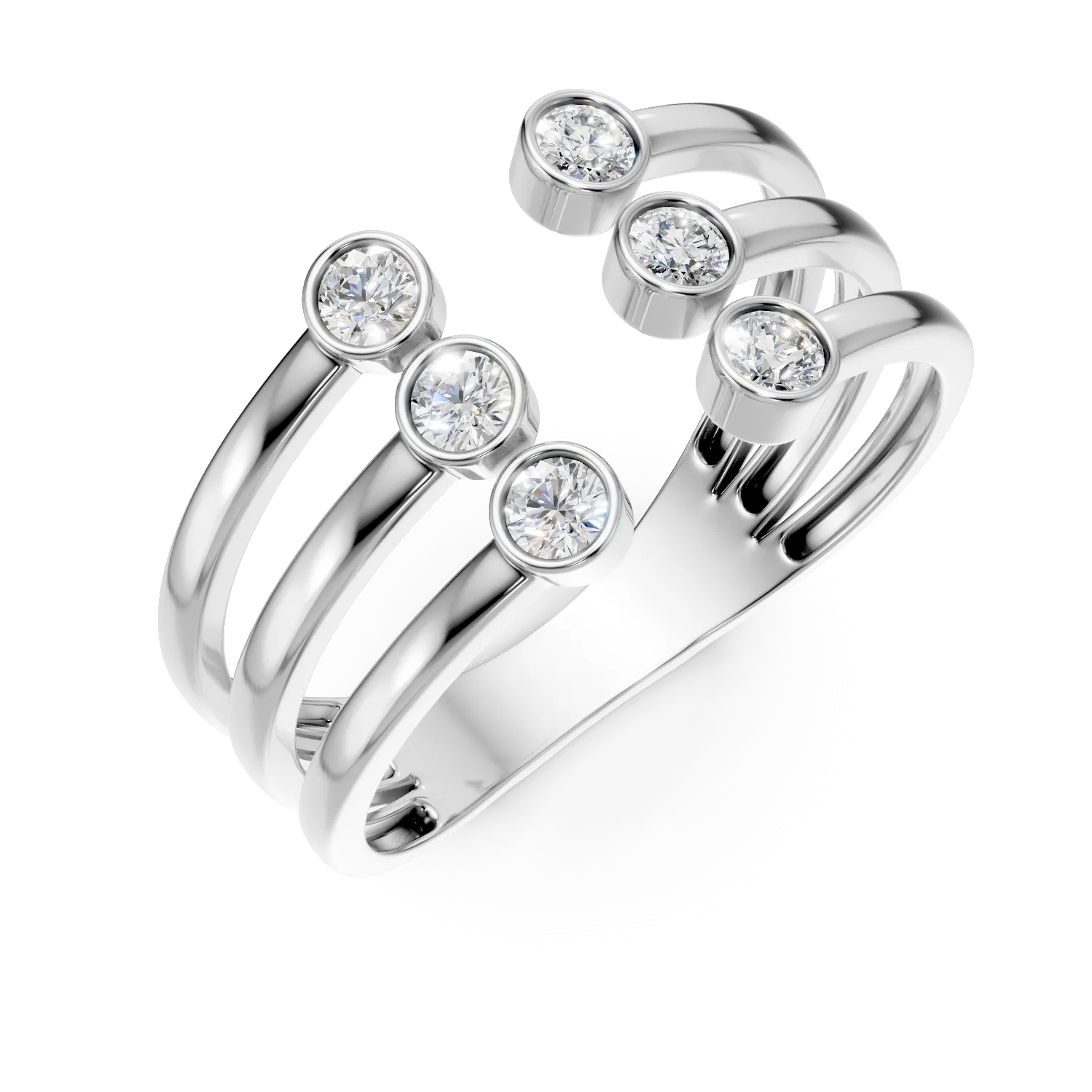 Inel geometric din aur alb cu diamante de 0.2ct create in laborator