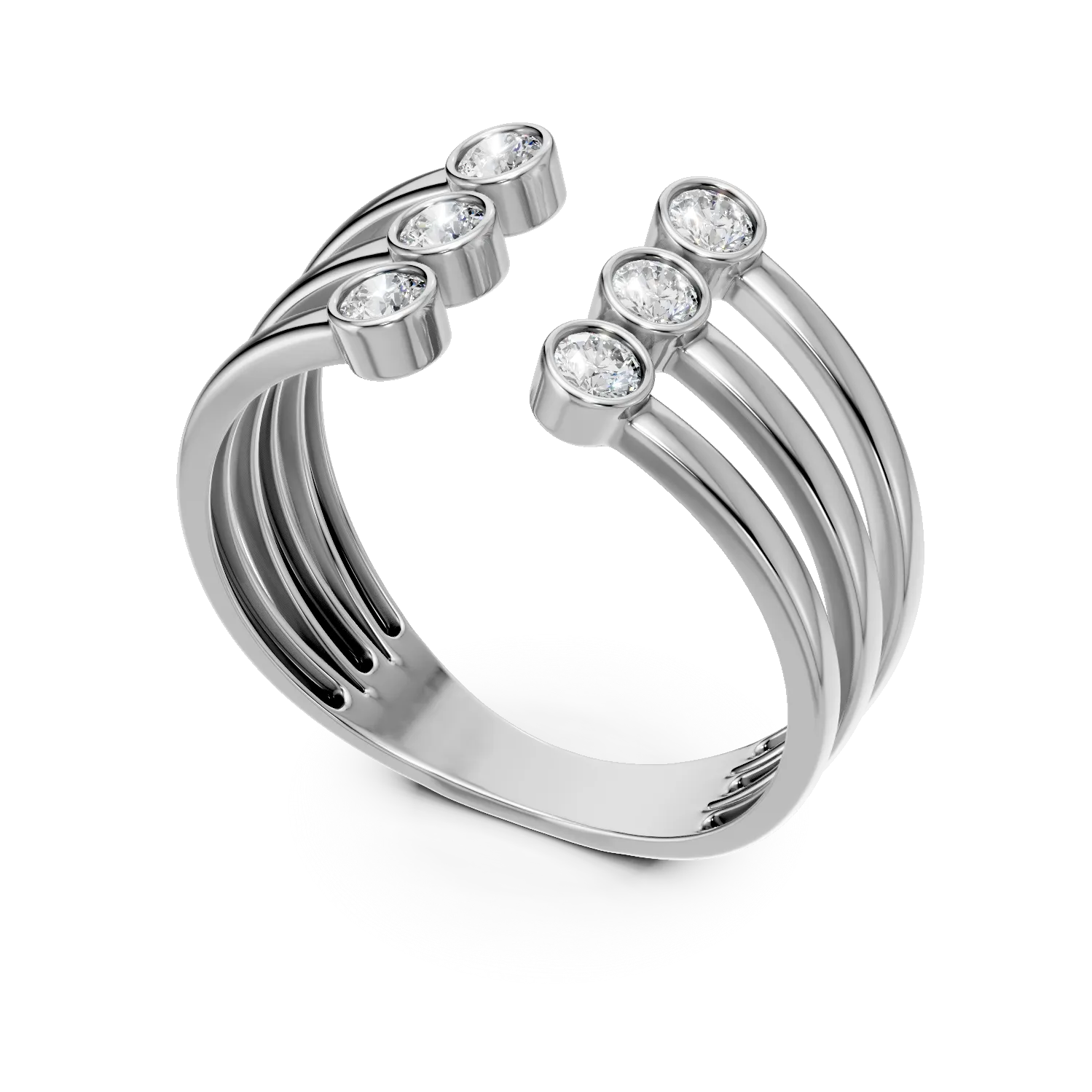 Inel geometric din aur alb cu diamante de 0.2ct create in laborator