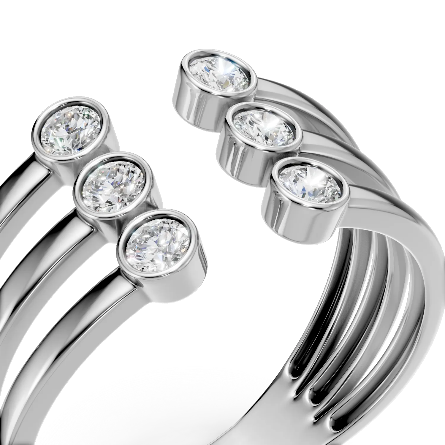Inel geometric din aur alb cu diamante de 0.2ct create in laborator