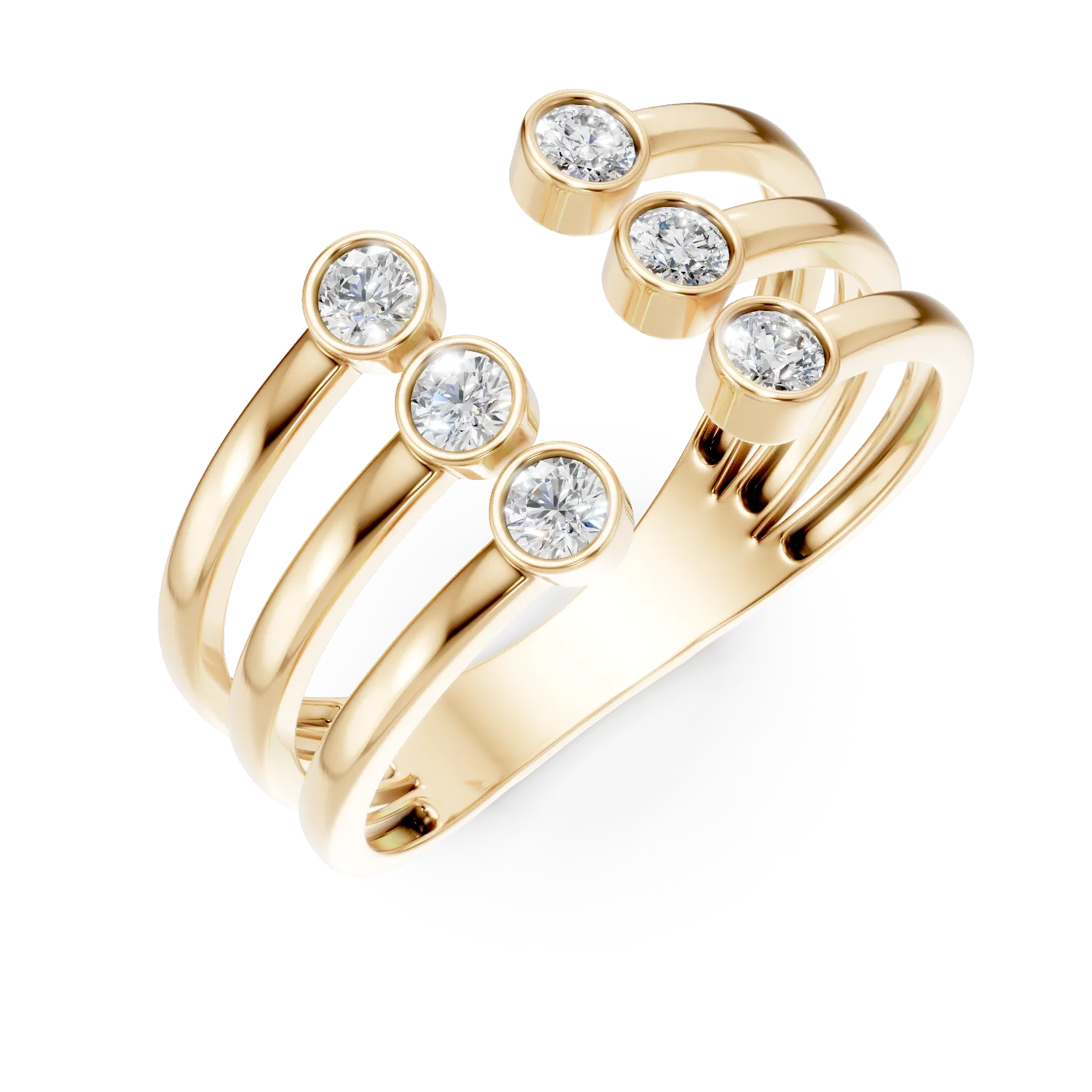 Inel geometric din aur galben cu diamante de 0.2ct create in laborator