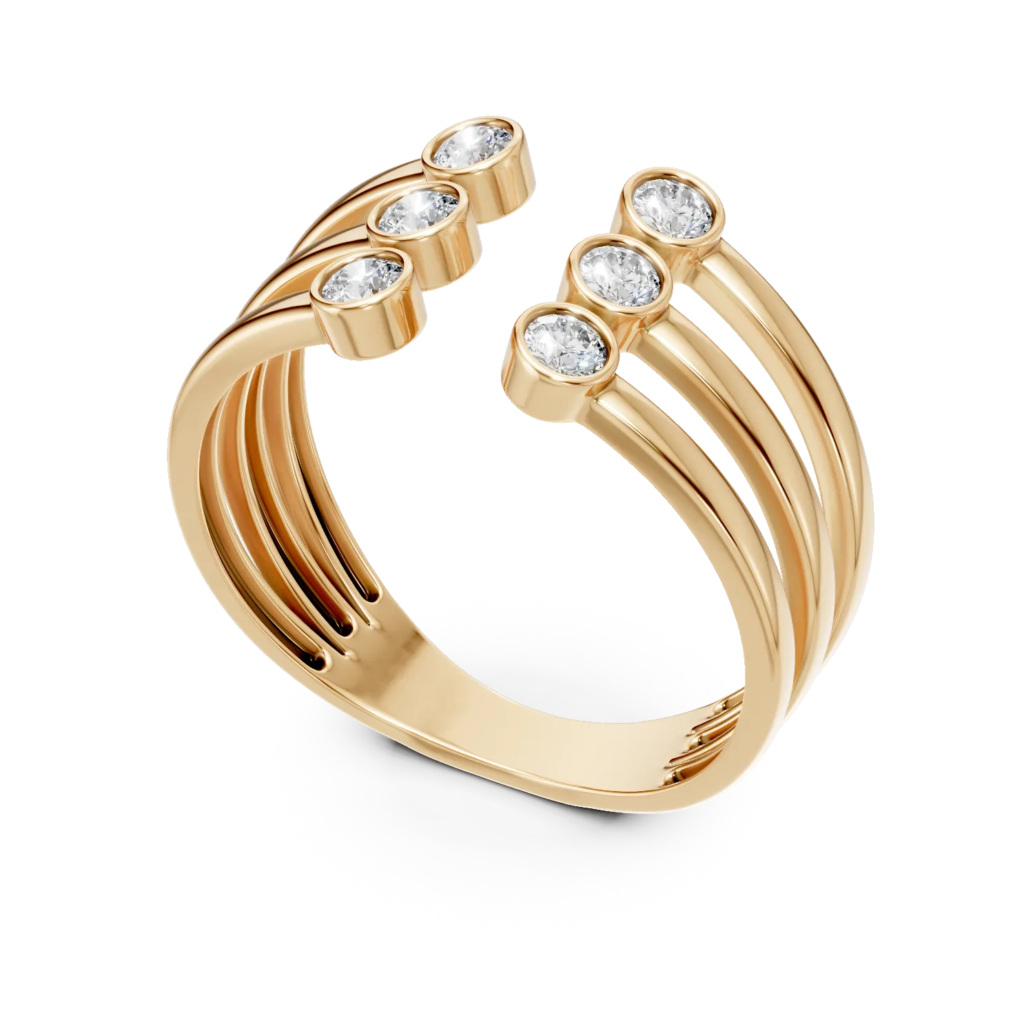 Inel geometric din aur galben cu diamante de 0.2ct create in laborator