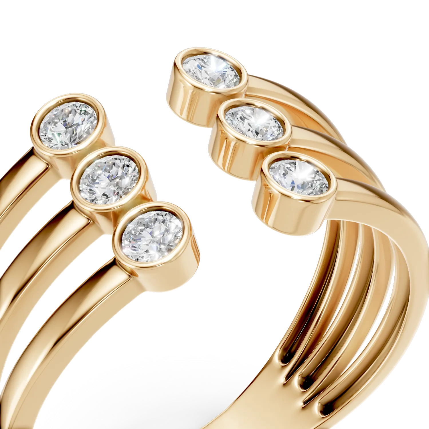 Inel geometric din aur galben cu diamante de 0.2ct create in laborator