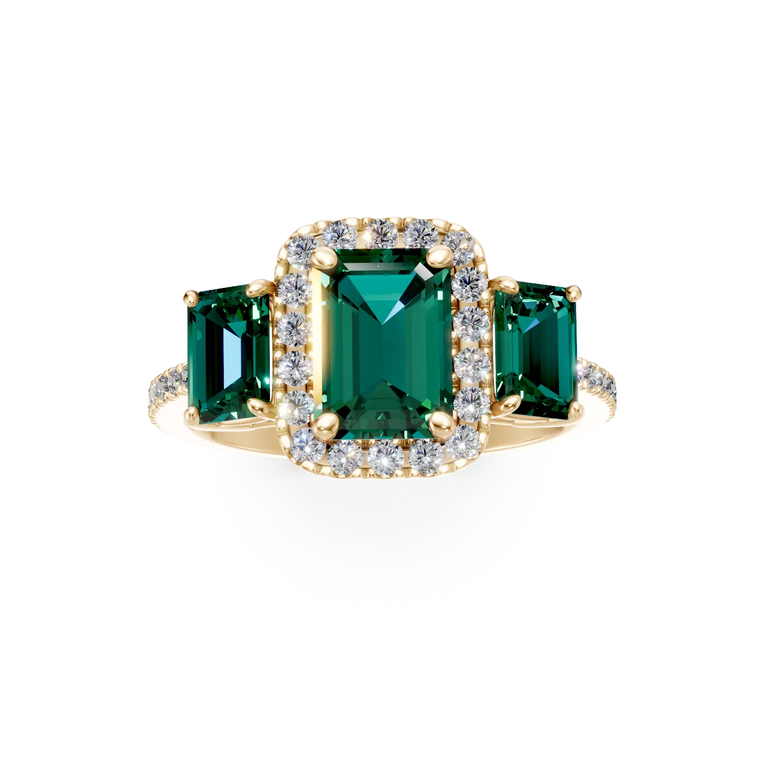 Inel din aur galben cu smaralde si diamante de 1.7ct create in laborator