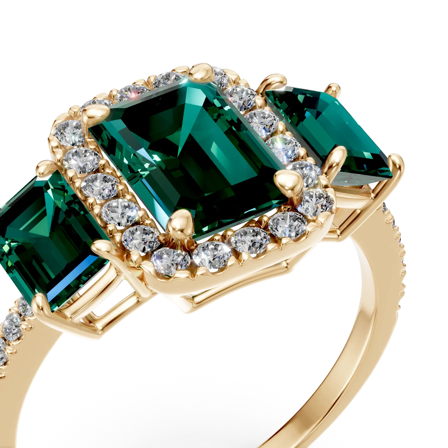 Inel din aur galben cu smaralde si diamante de 1.7ct create in laborator