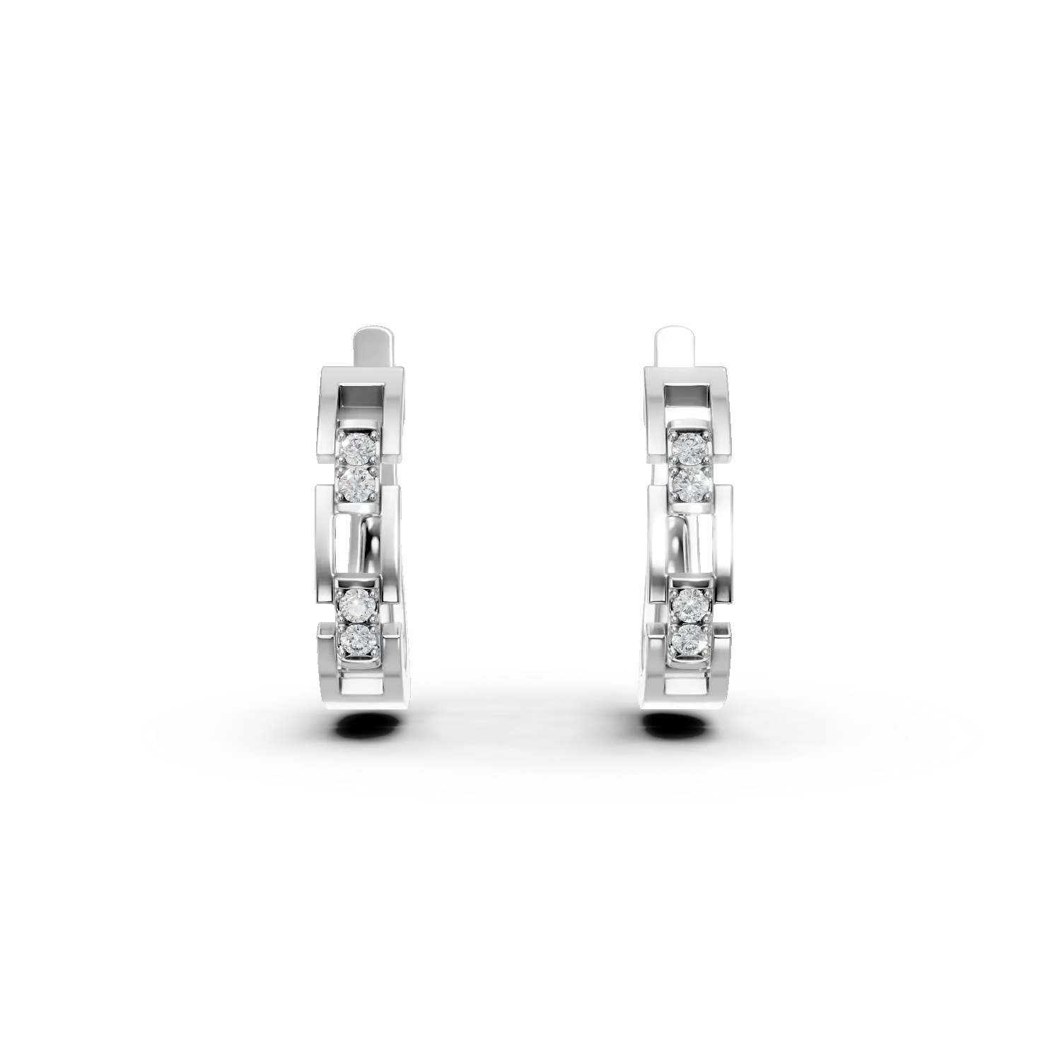 Cercei geometrici din aur alb cu diamante de 0.07ct create in laborator