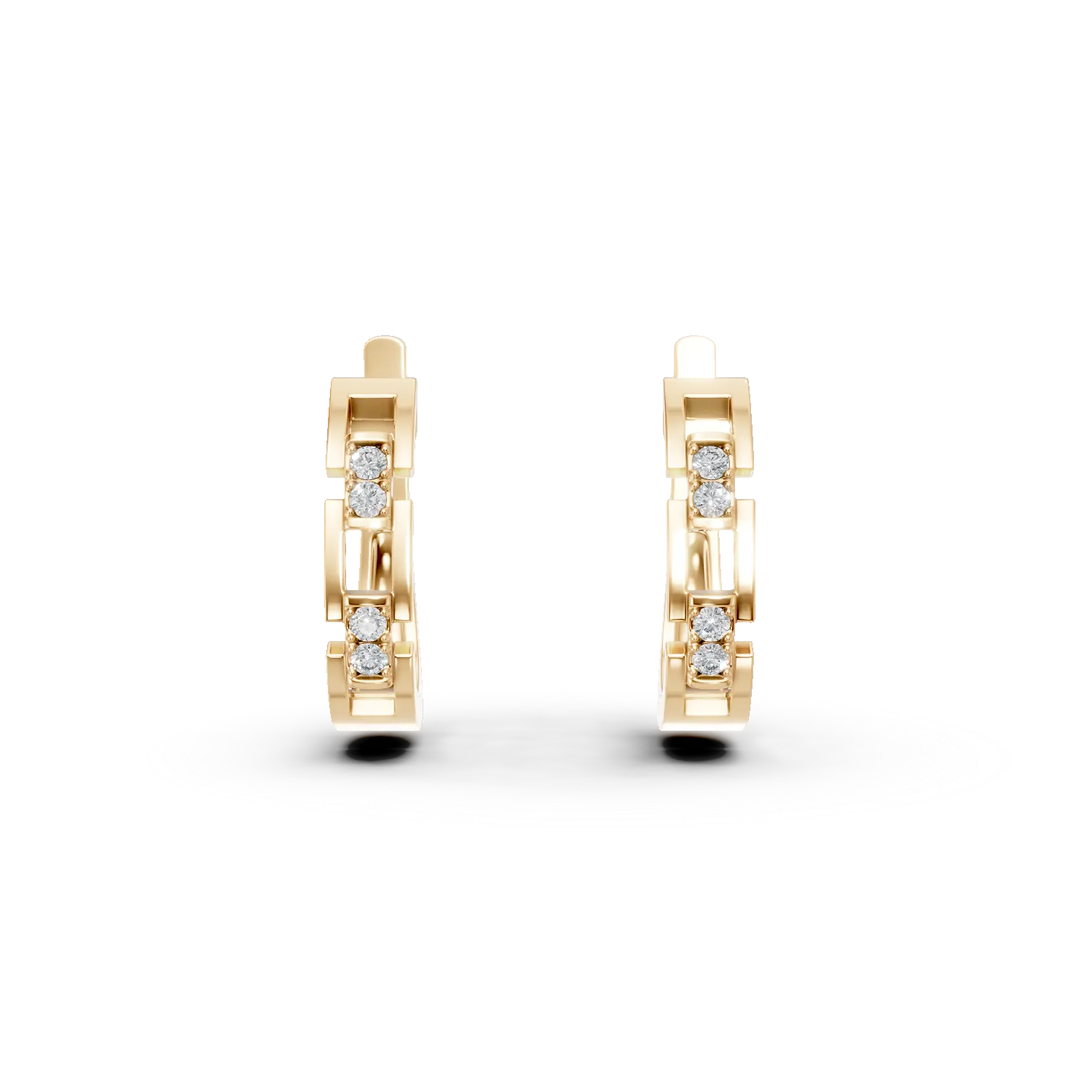 Cercei geometrici din aur galben cu diamante de 0.07ct create in laborator