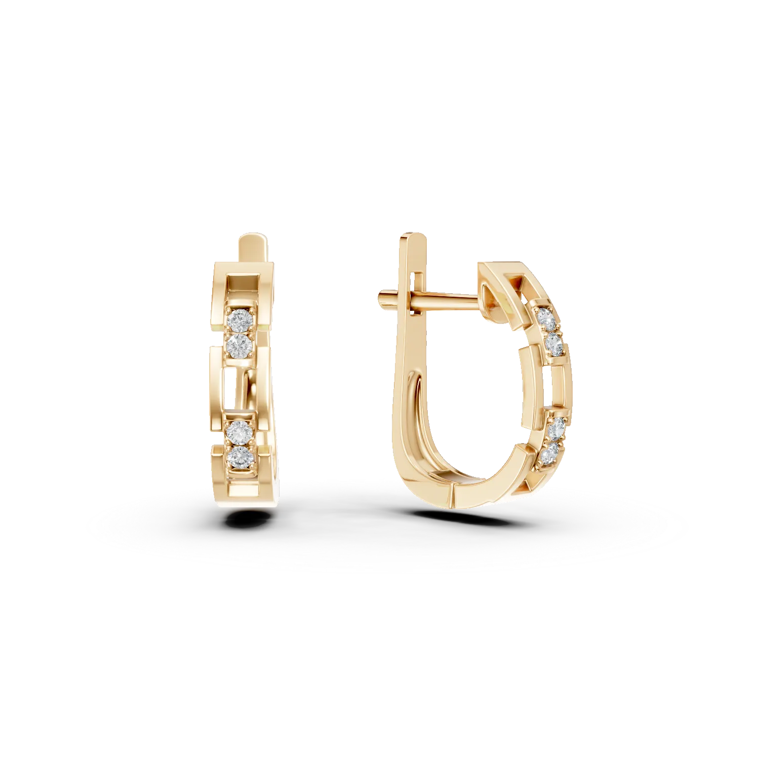 Cercei geometrici din aur galben cu diamante de 0.07ct create in laborator