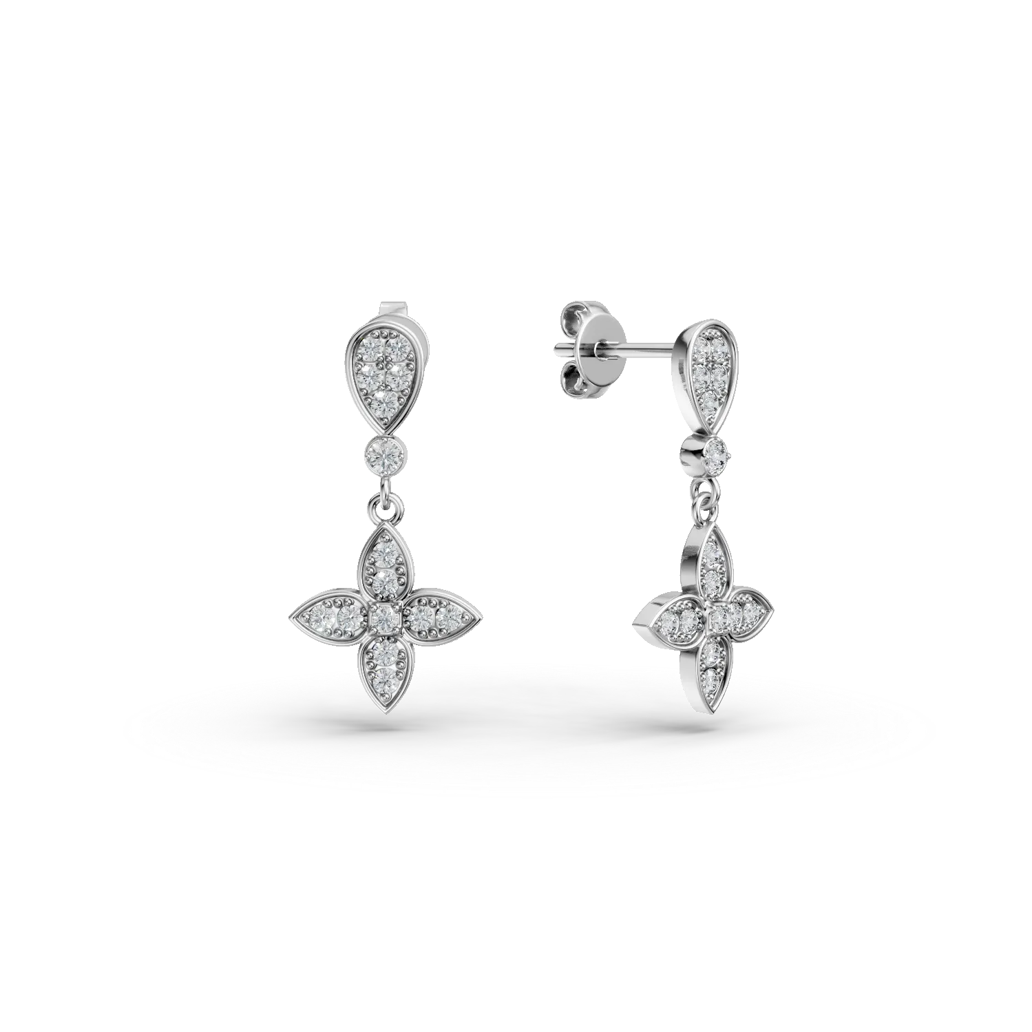 Cercei floare din aur alb cu diamante de 0.2ct create in laborator