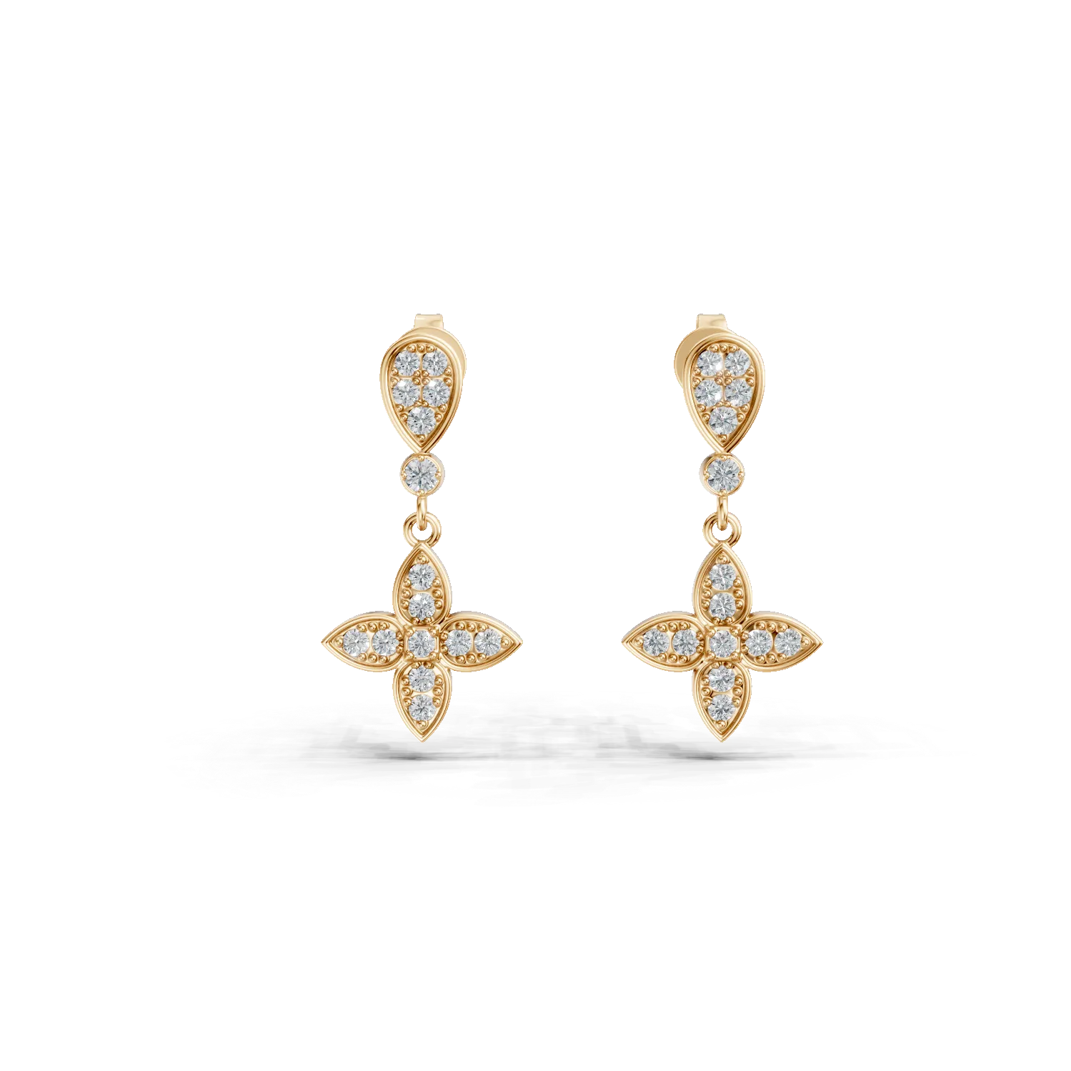 Cercei floare din aur galben cu diamante de 0.2ct create in laborator