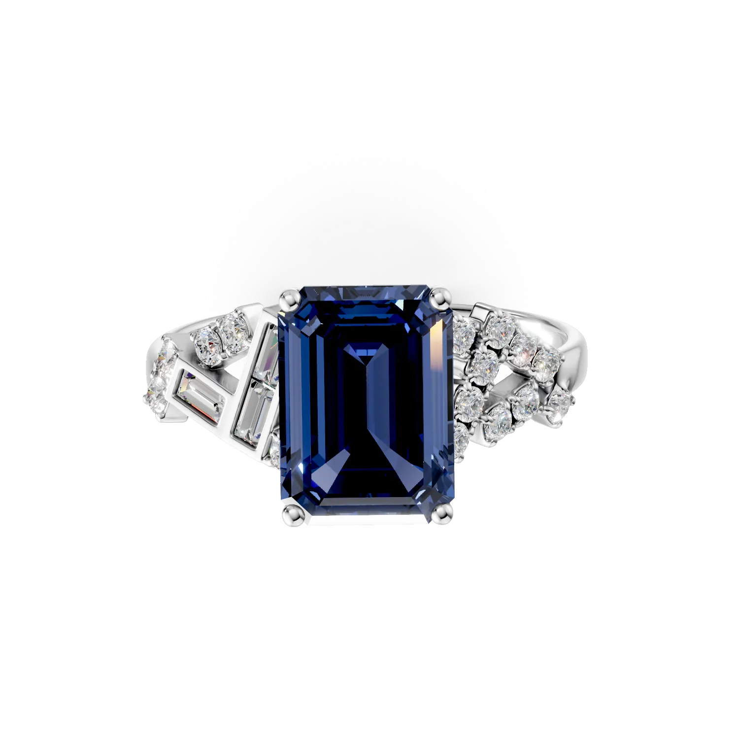 Inel din aur alb cu safir si diamante de 3ct create in laborator