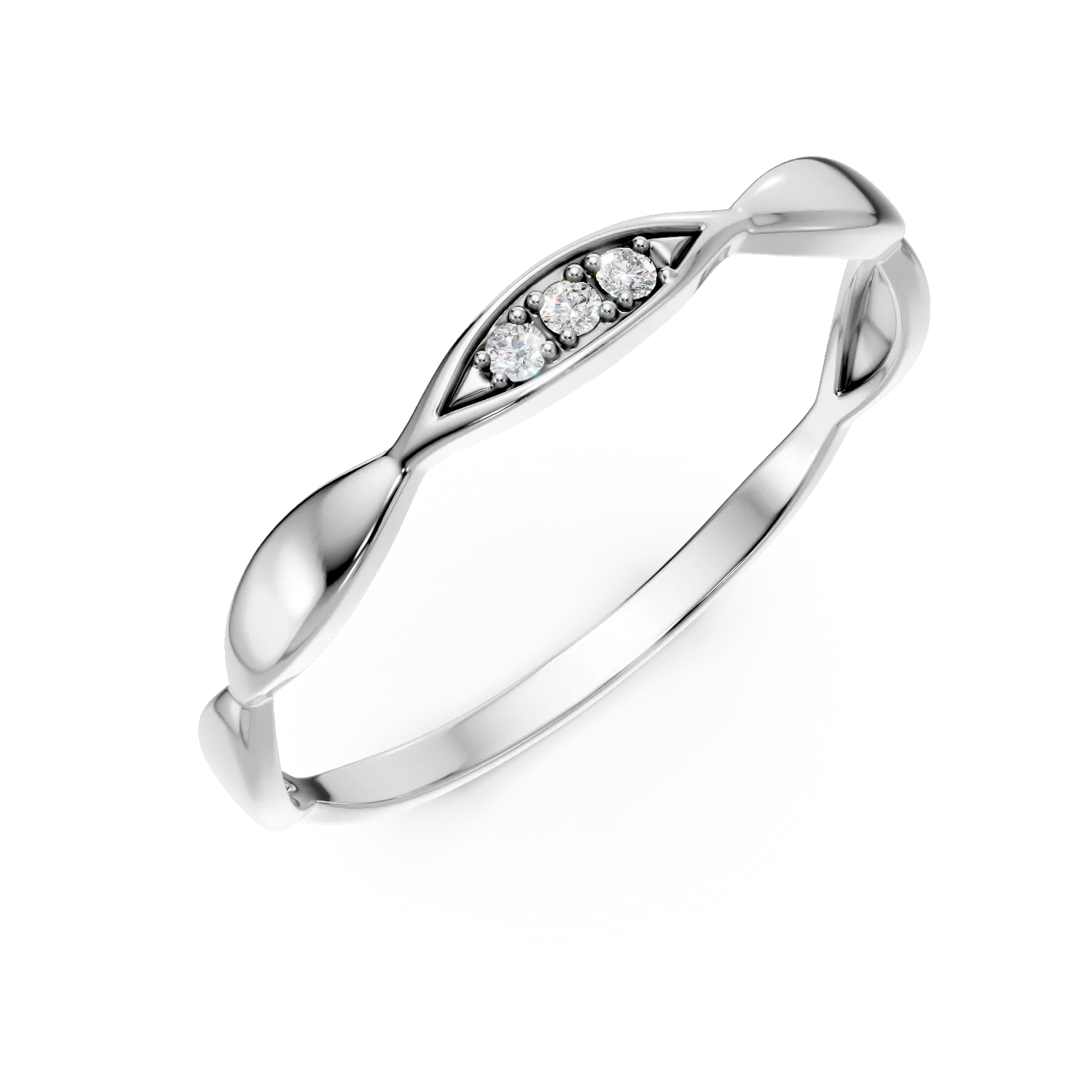 Inel geometric din aur alb cu diamante de 0.02ct create in laborator