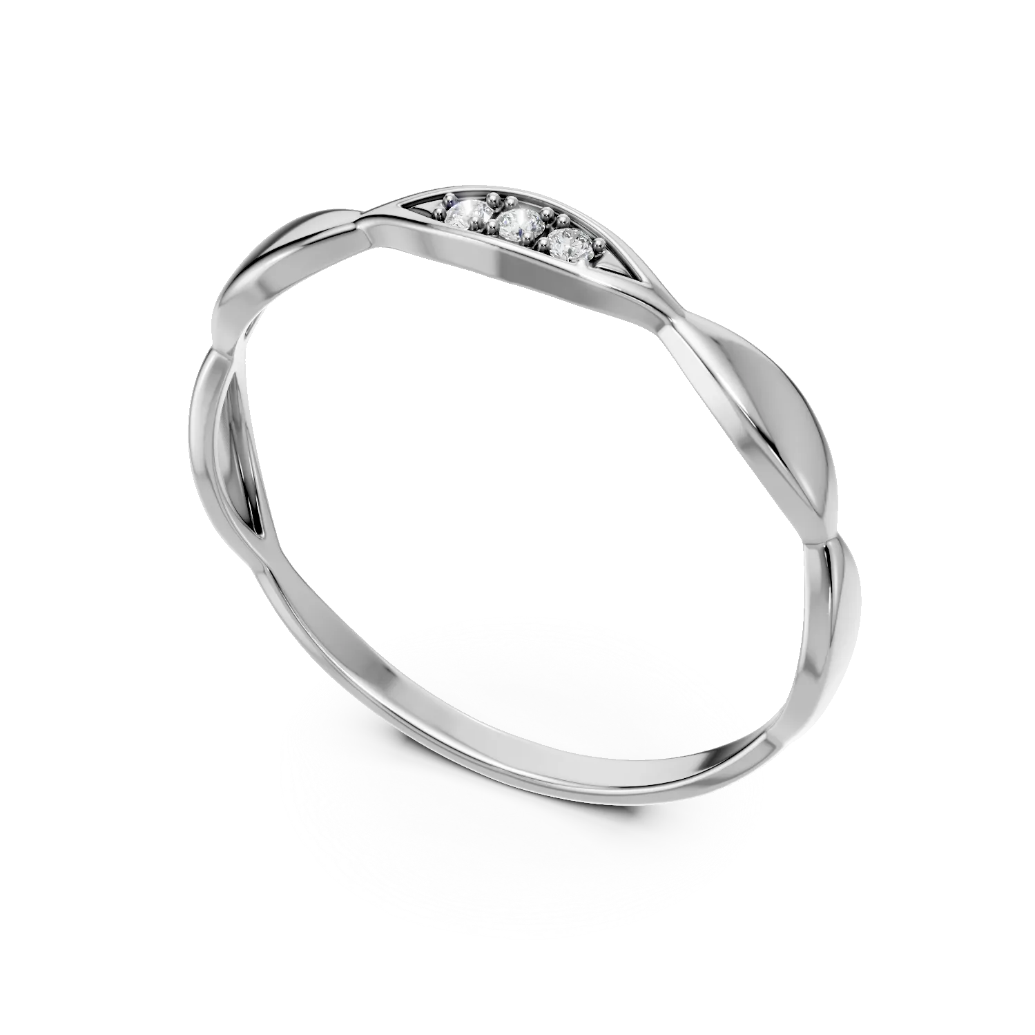 Inel geometric din aur alb cu diamante de 0.02ct create in laborator