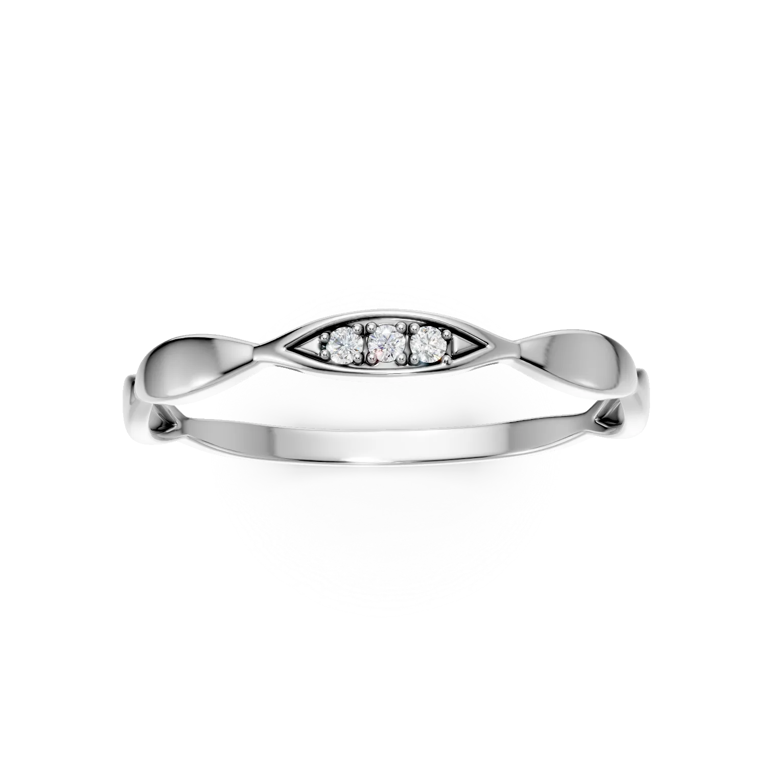 Inel geometric din aur alb cu diamante de 0.02ct create in laborator