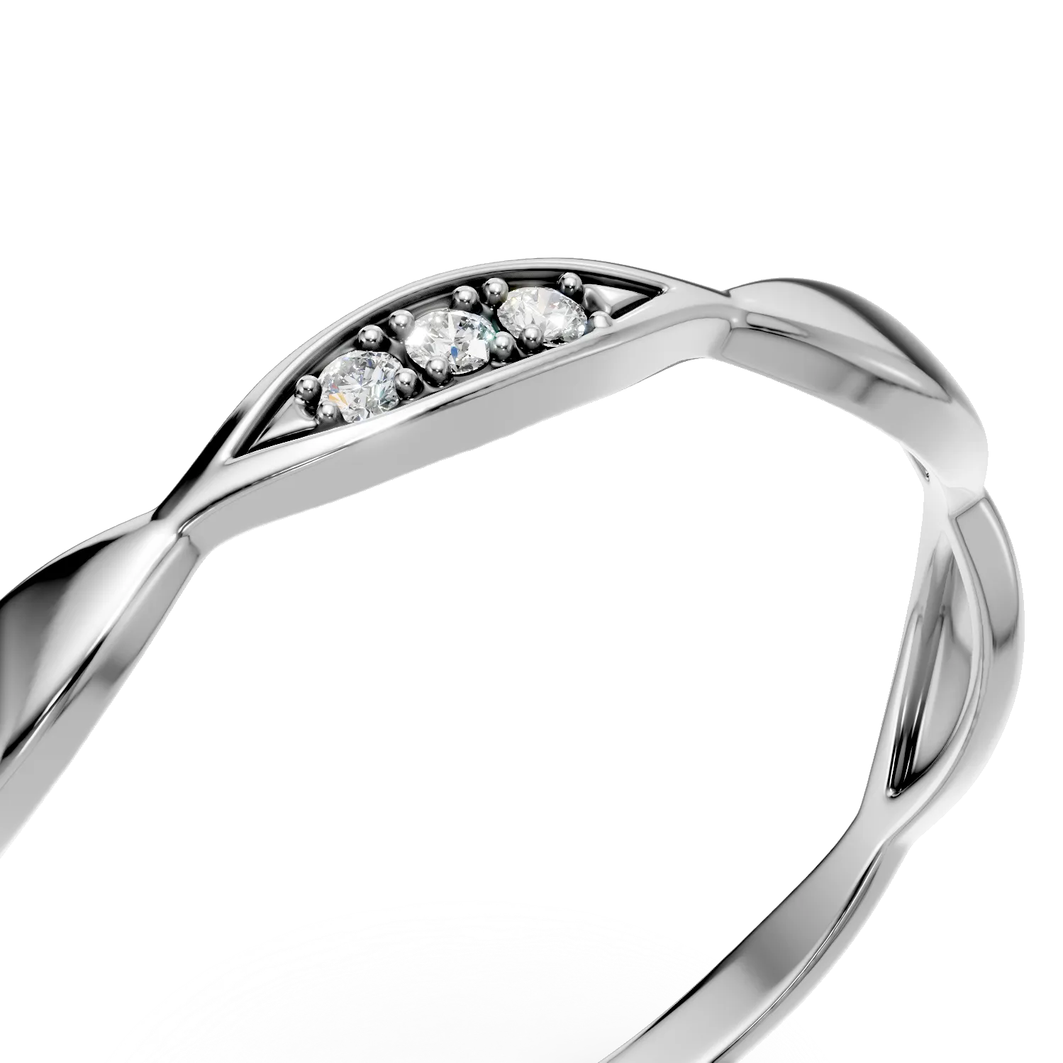 Inel geometric din aur alb cu diamante de 0.02ct create in laborator
