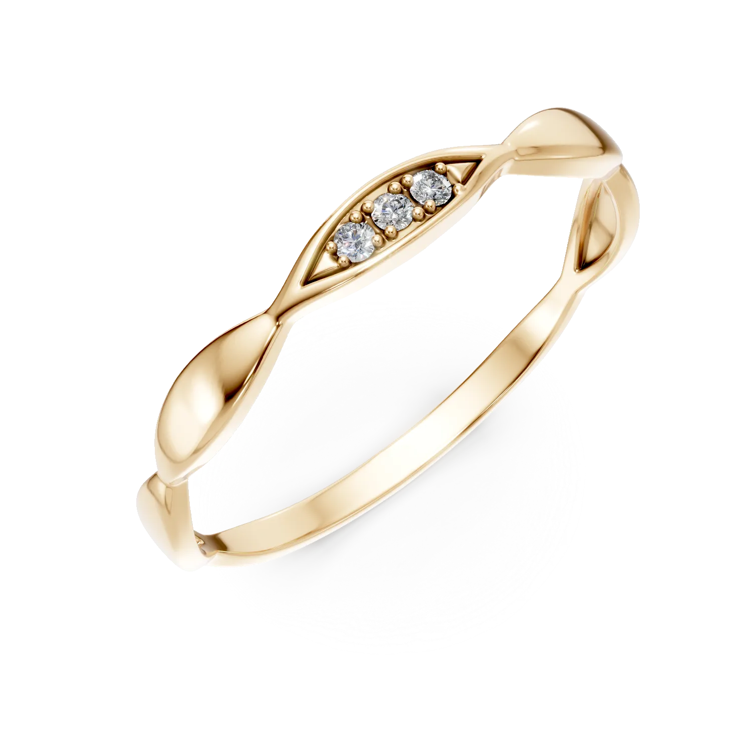 Inel geometric din aur galben cu diamante de 0.02ct create in laborator