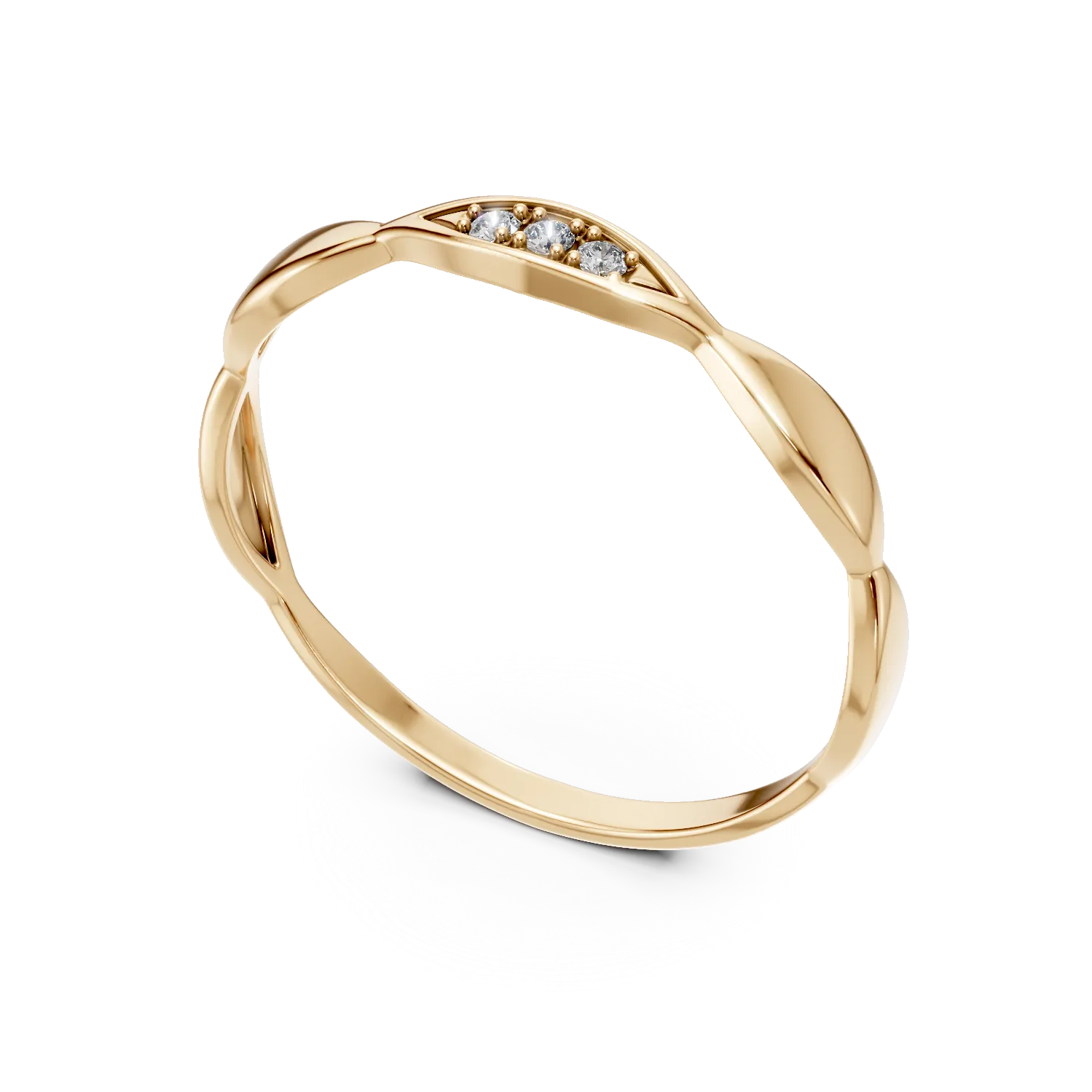 Inel geometric din aur galben cu diamante de 0.02ct create in laborator