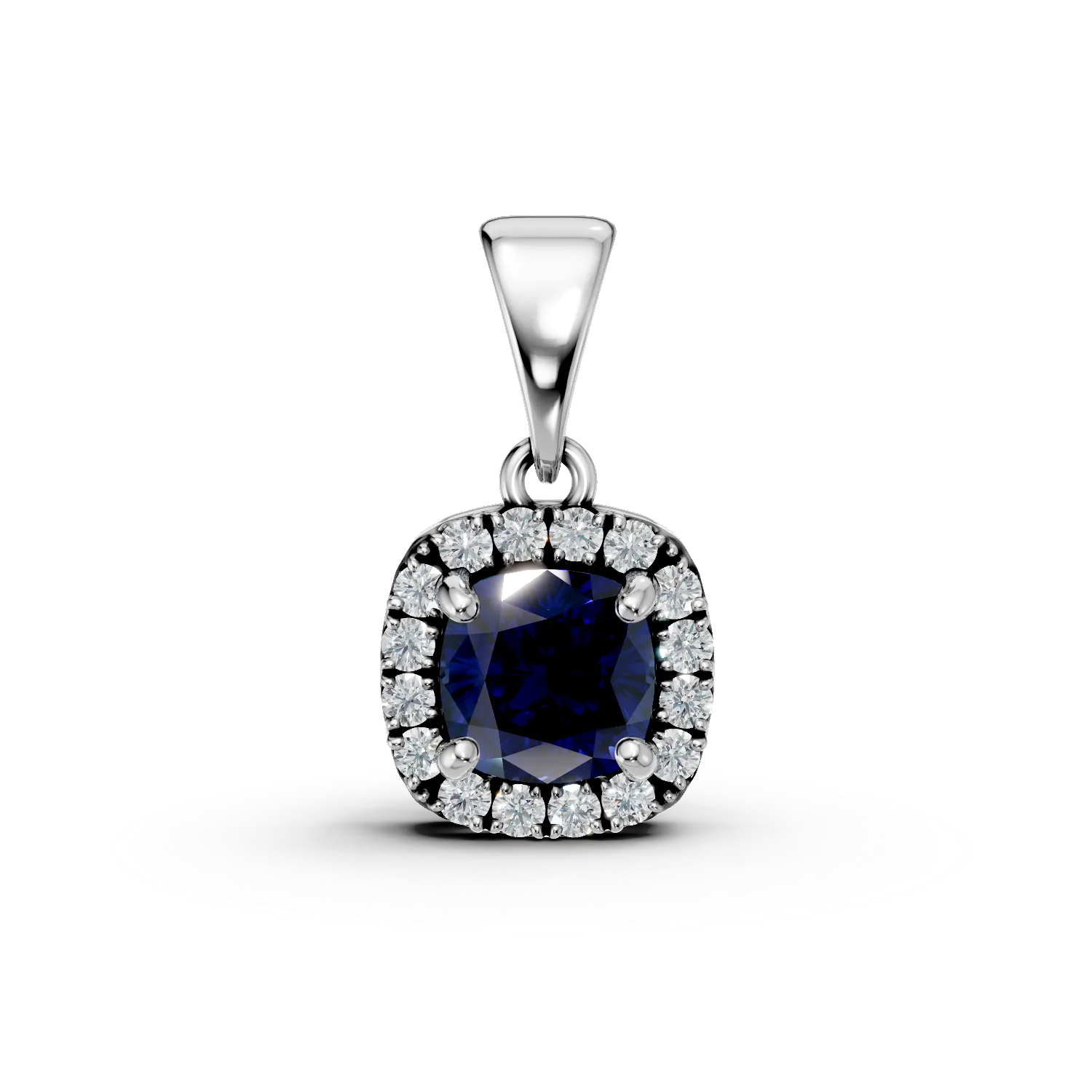 Pandantiv din aur alb cu safir si diamante de 0.5ct create in laborator