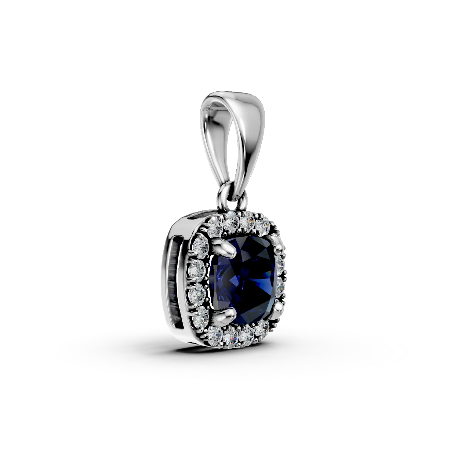 Pandantiv din aur alb cu safir si diamante de 0.5ct create in laborator