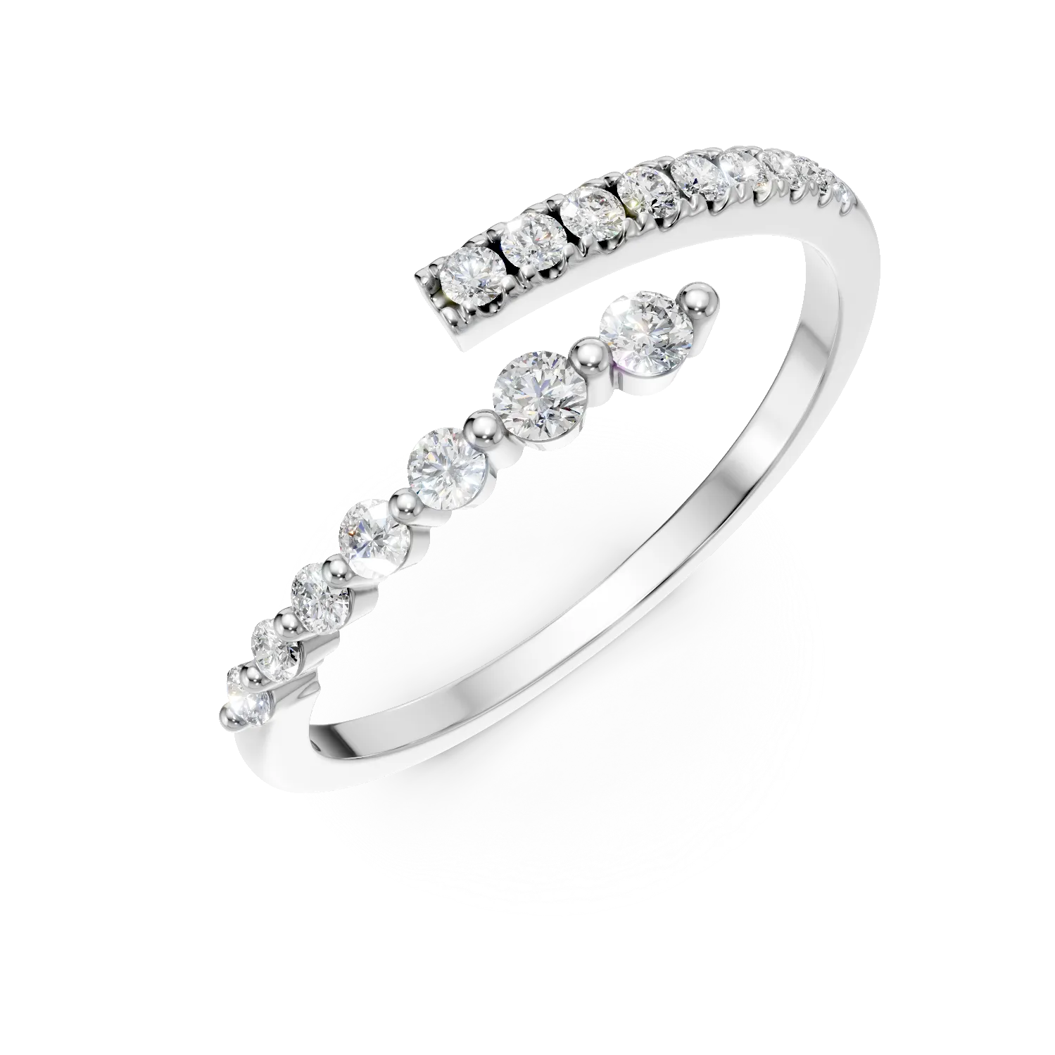 Inel geometric din aur alb cu diamante microsetting de 0.2ct create in laborator