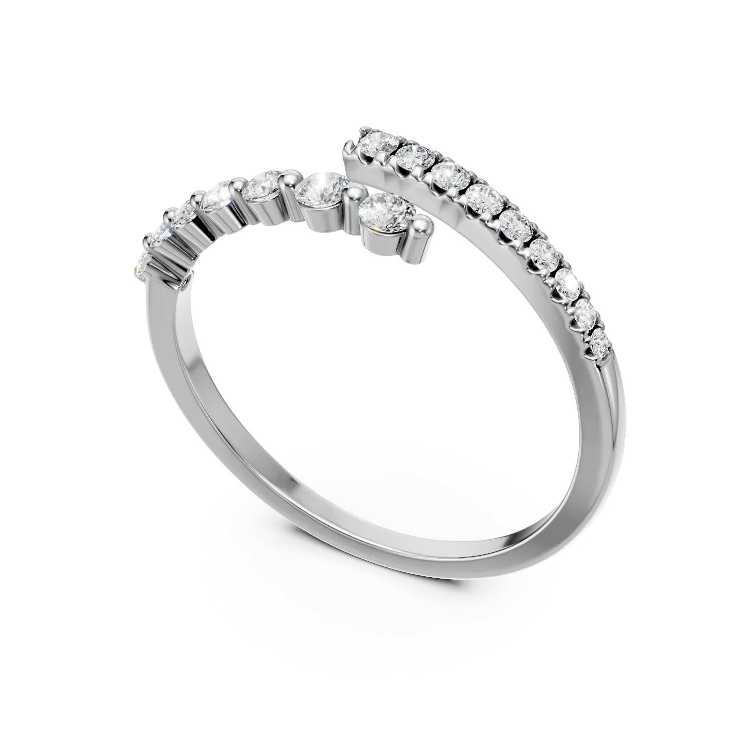 Inel geometric din aur alb cu diamante microsetting de 0.2ct create in laborator