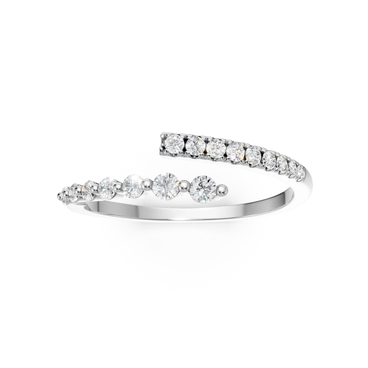 Inel geometric din aur alb cu diamante microsetting de 0.2ct create in laborator