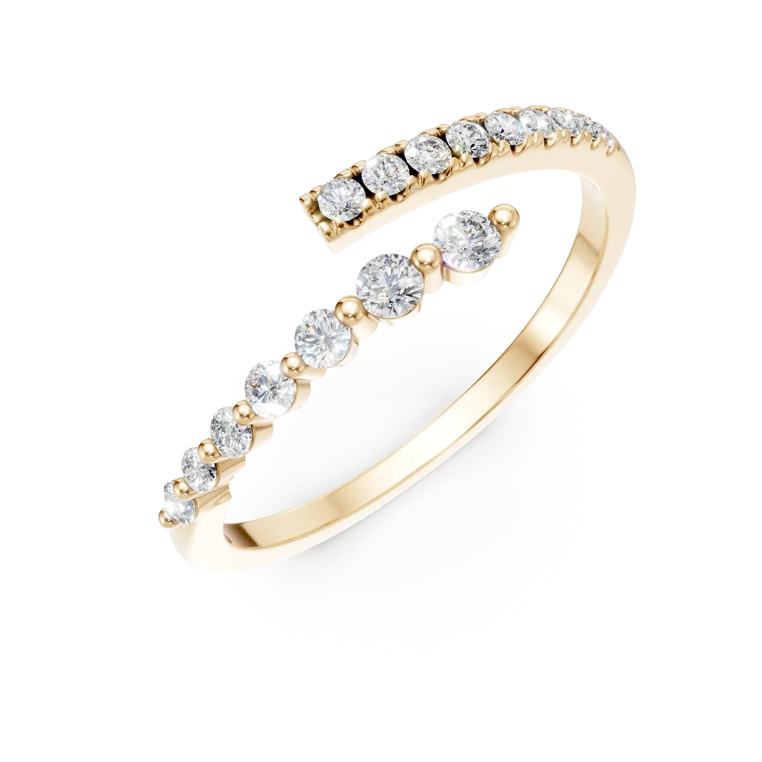 Inel geometric din aur galben cu diamante microsetting de 0.2ct create in laborator