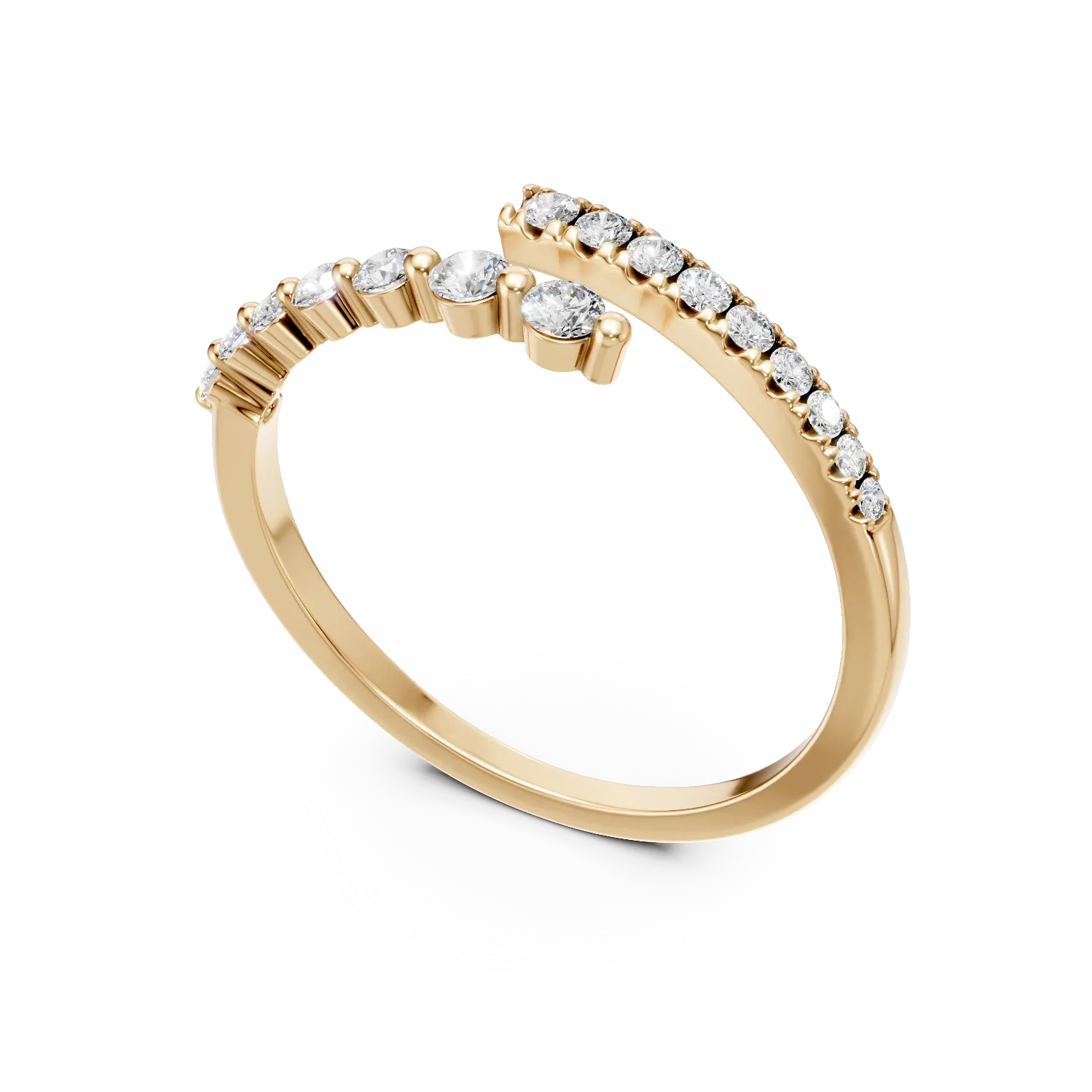 Inel geometric din aur galben cu diamante microsetting de 0.2ct create in laborator