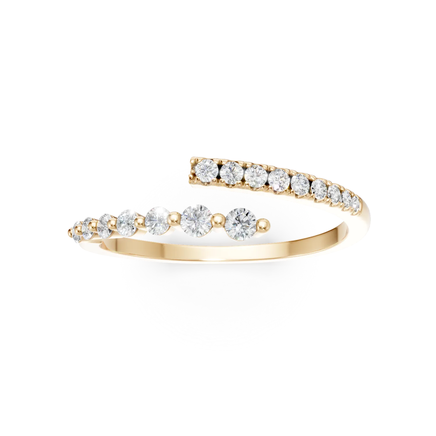 Inel geometric din aur galben cu diamante microsetting de 0.2ct create in laborator