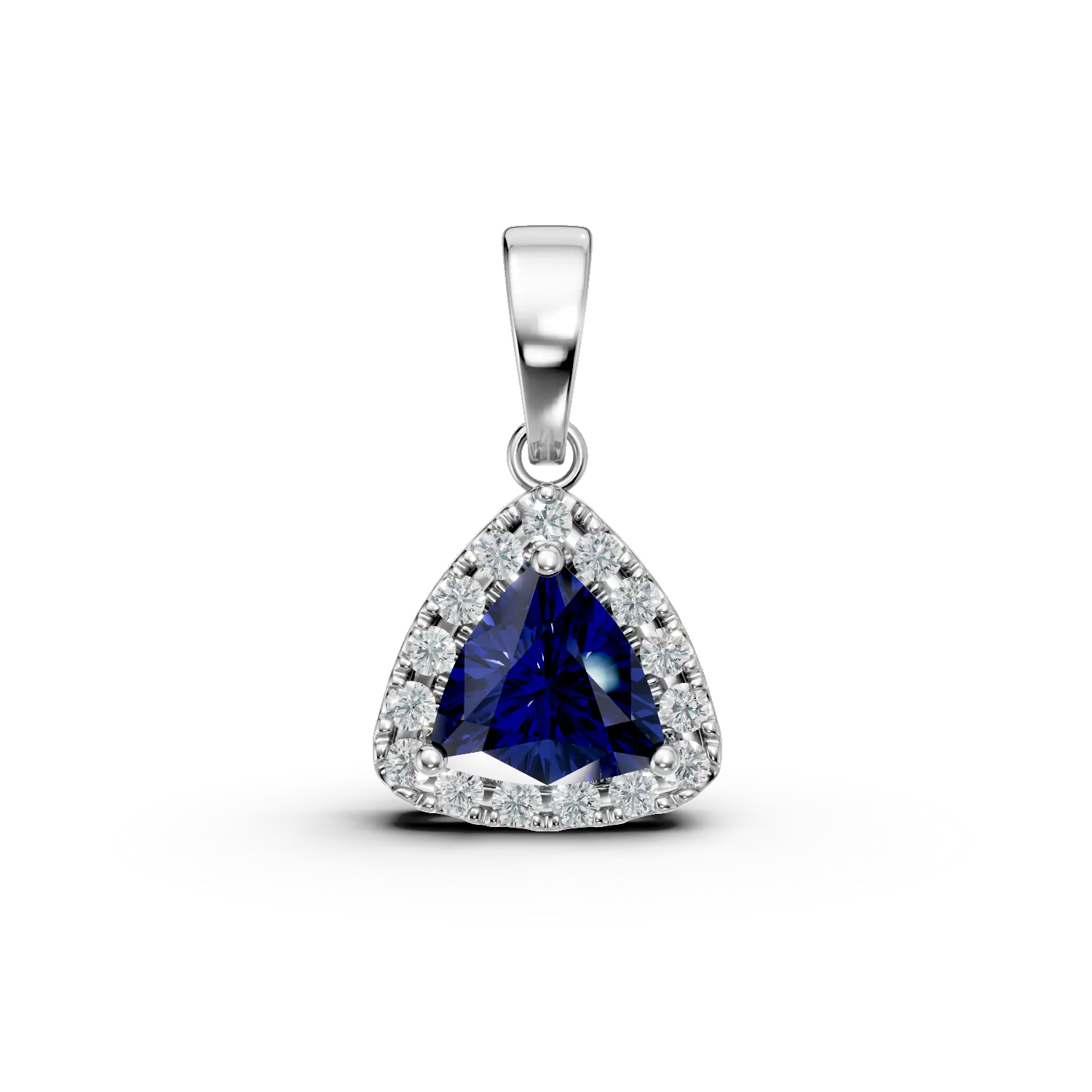 Pandantiv din aur alb cu safir si diamante de 0.5ct create in laborator