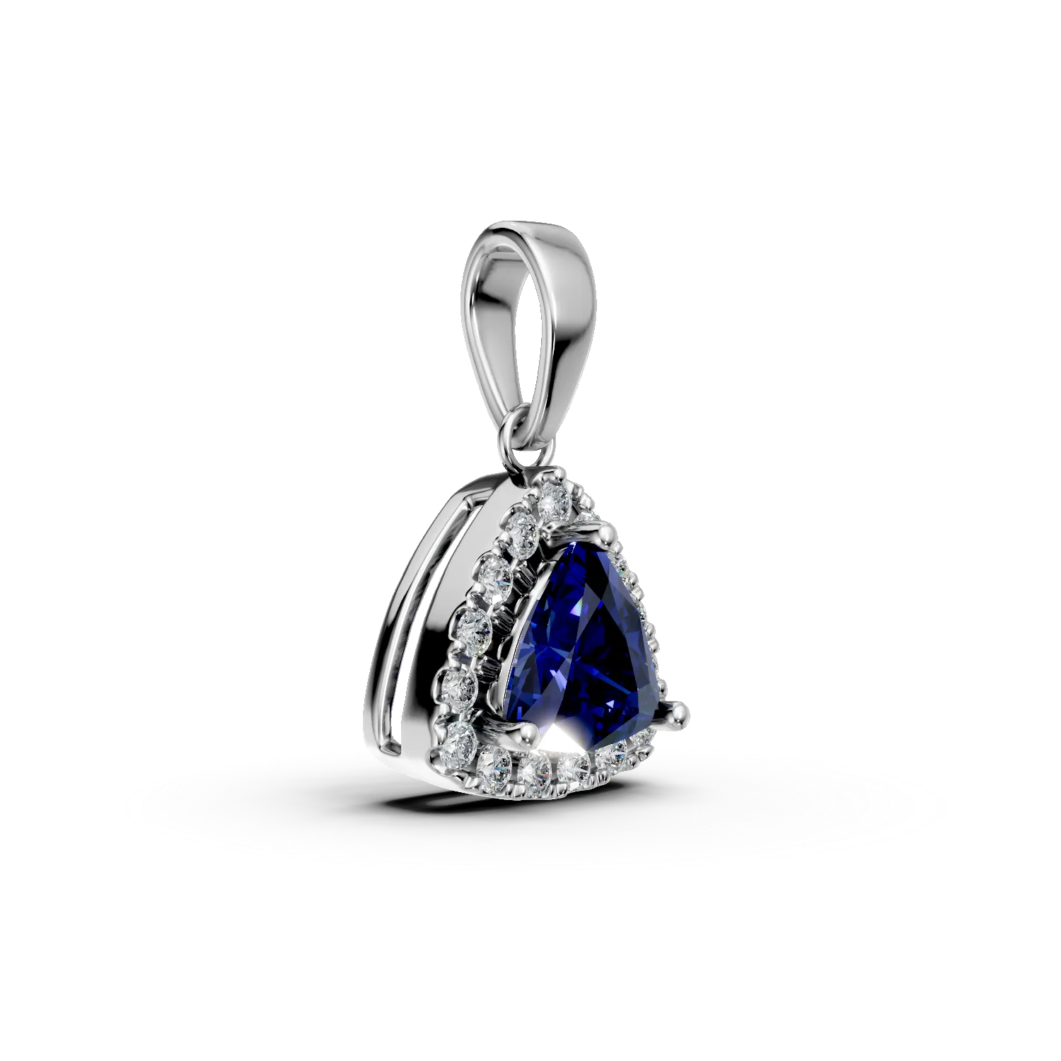 Pandantiv din aur alb cu safir si diamante de 0.5ct create in laborator