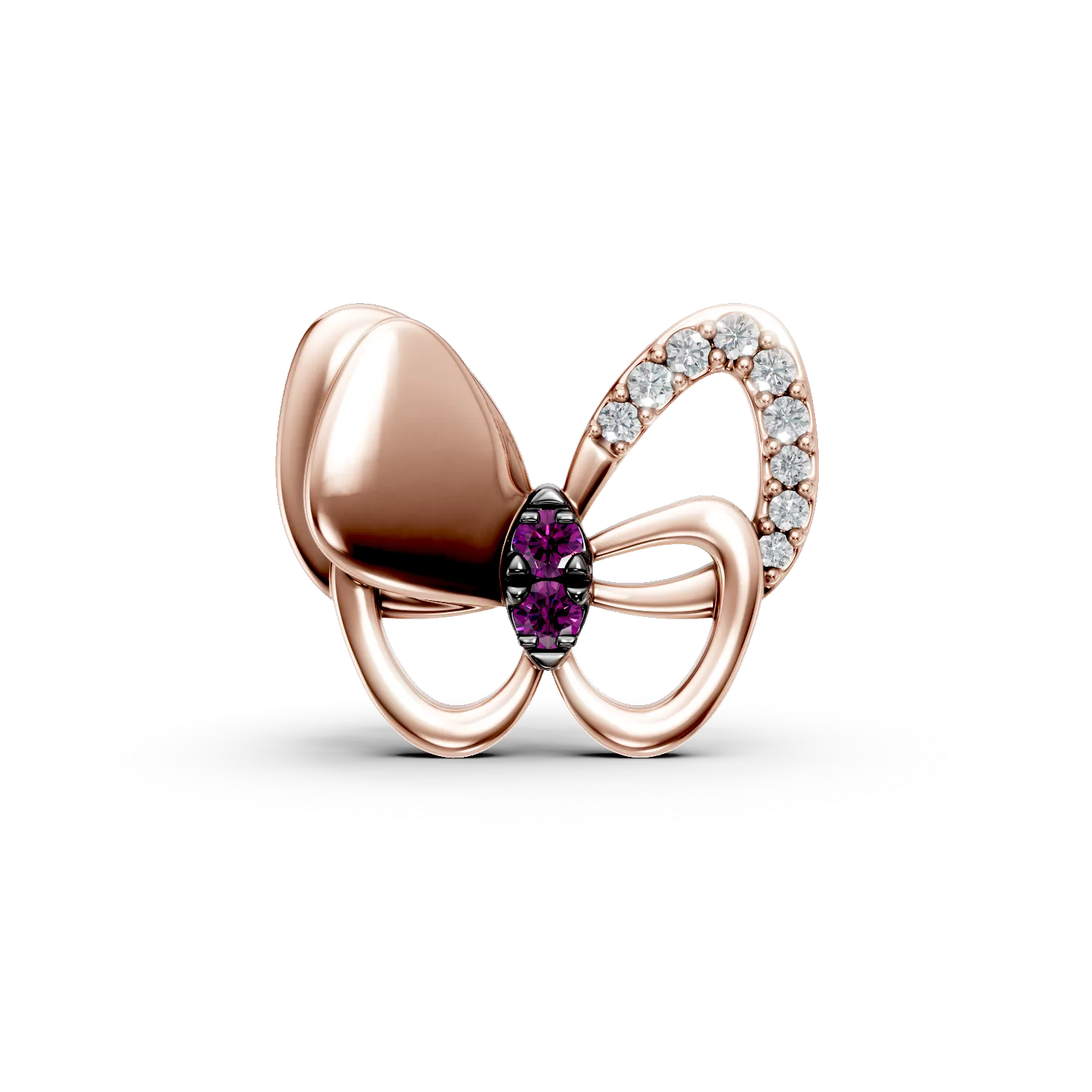 Pandantiv fluture din aur roz cu pietre pretioase de 0.08ct create in laborator