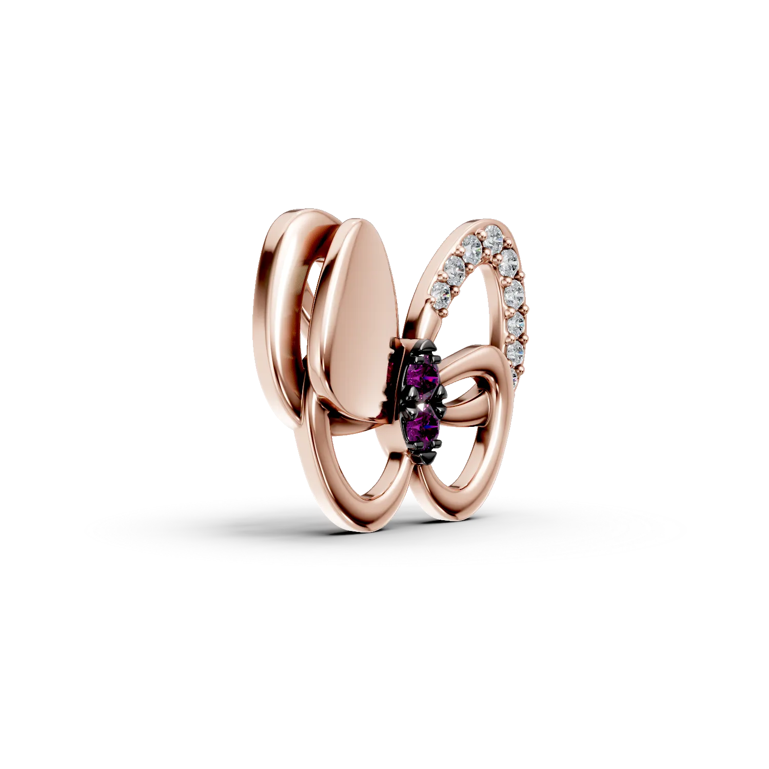 Pandantiv fluture din aur roz cu pietre pretioase de 0.08ct create in laborator