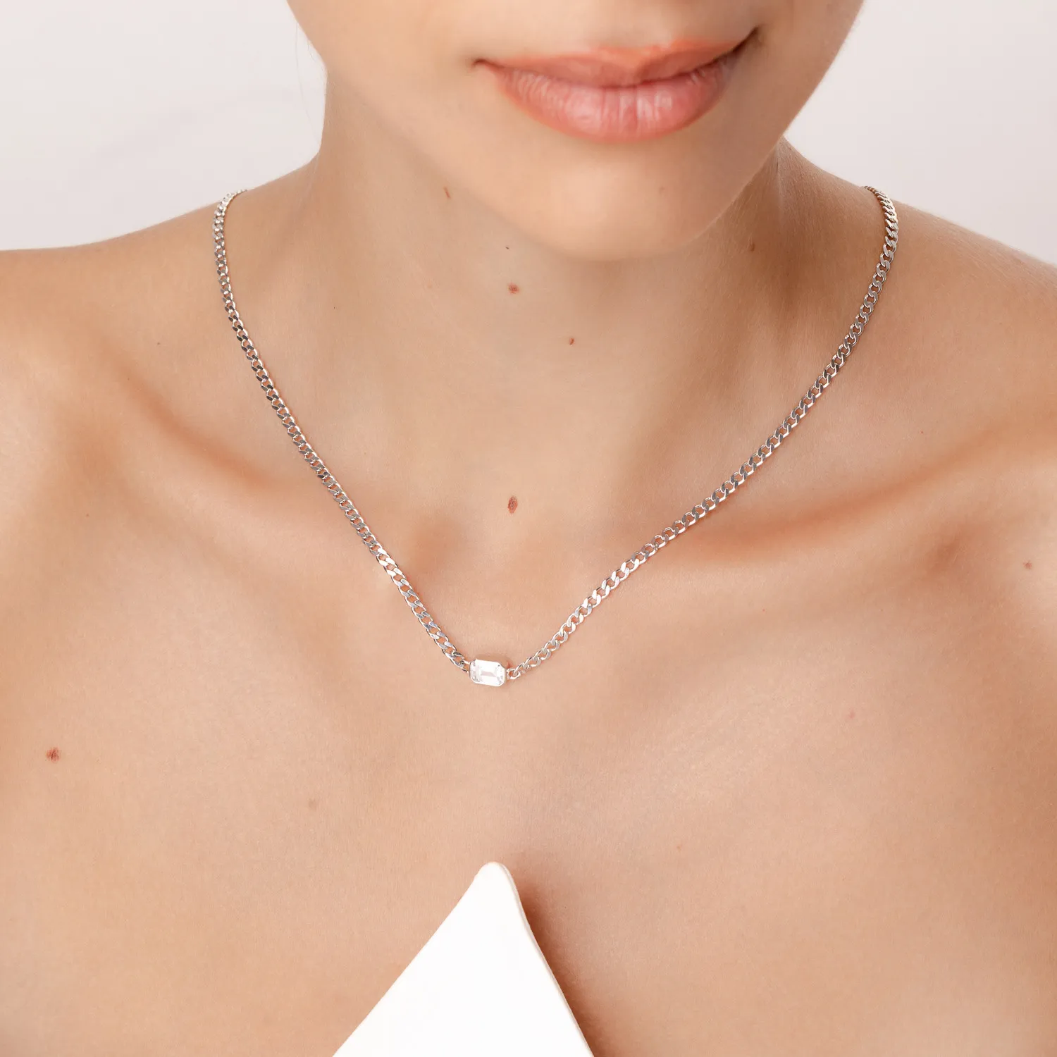 Lant cu pandantiv din argint cu zirconia solitaire