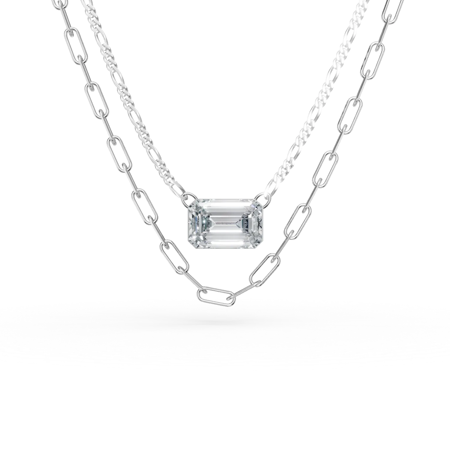 Lant dublu cu pandantiv din argint cu zirconia solitaire