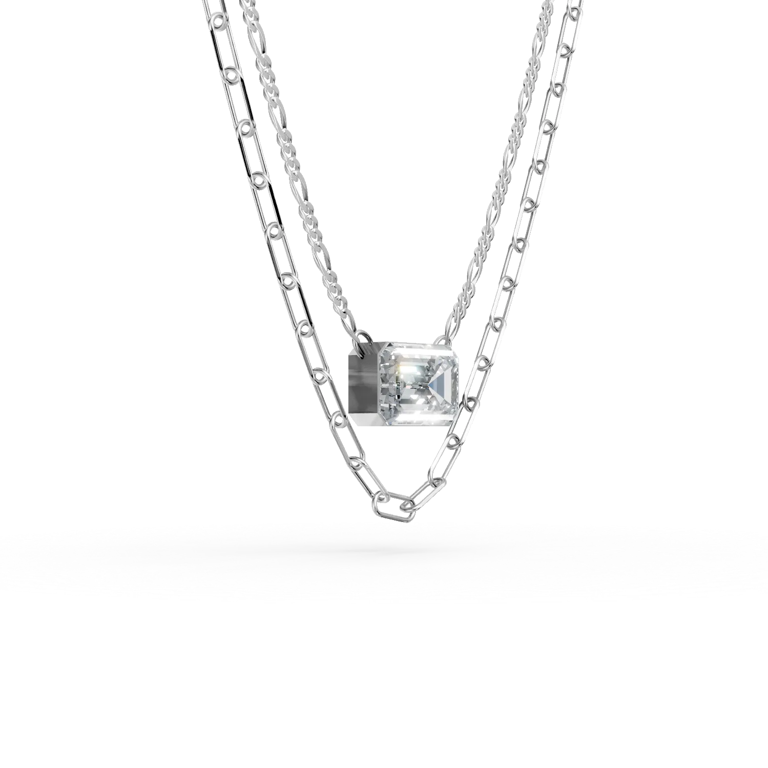Lant dublu cu pandantiv din argint cu zirconia solitaire