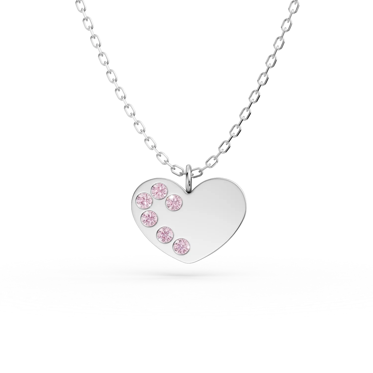 Lant cu pandantiv inima din argint cu zirconii roz pentru copii