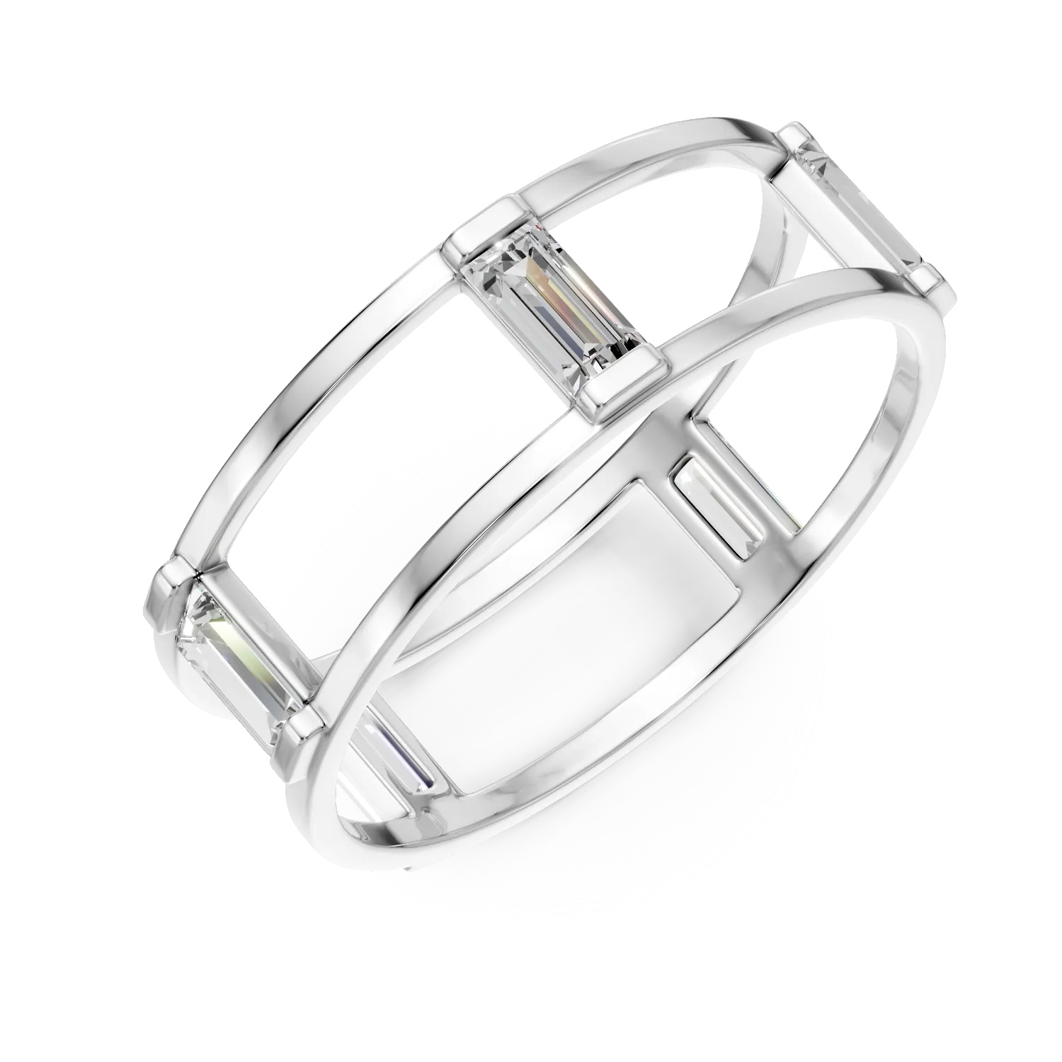 Inel geometric din argint cu zirconii