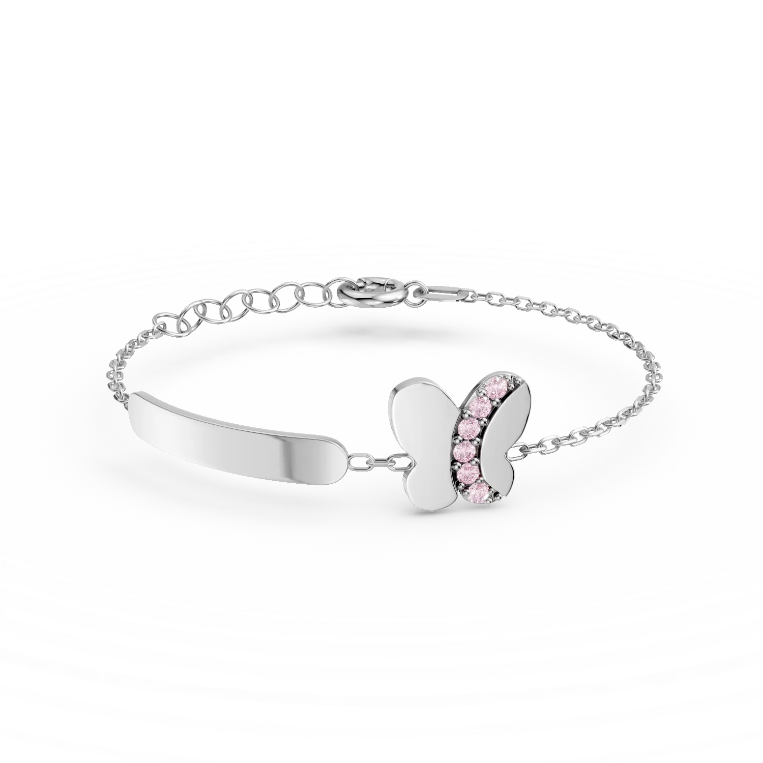 Bratara cu pandantiv fluture din argint cu zirconii roz pentru copii