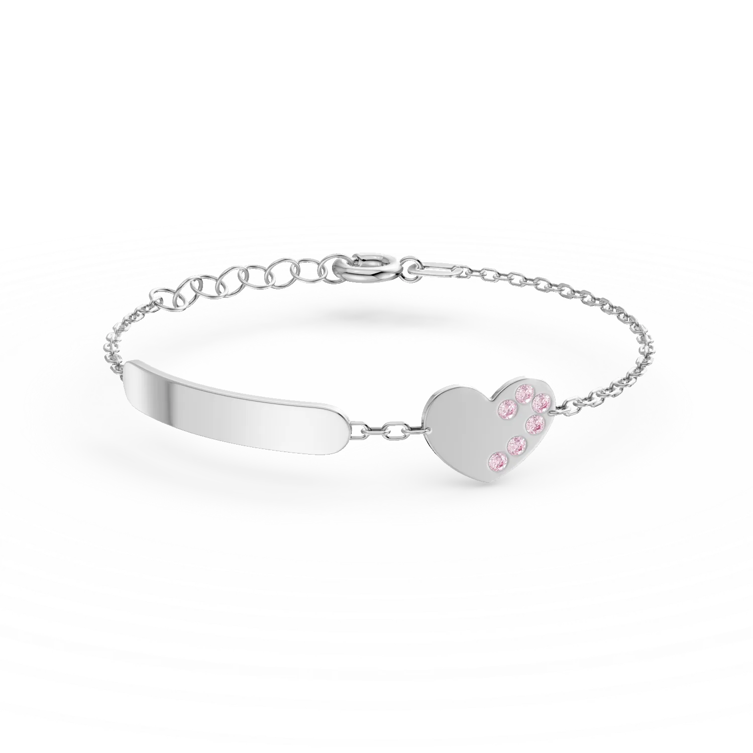 Bratara cu pandantiv inima din argint cu zirconii roz pentru copii