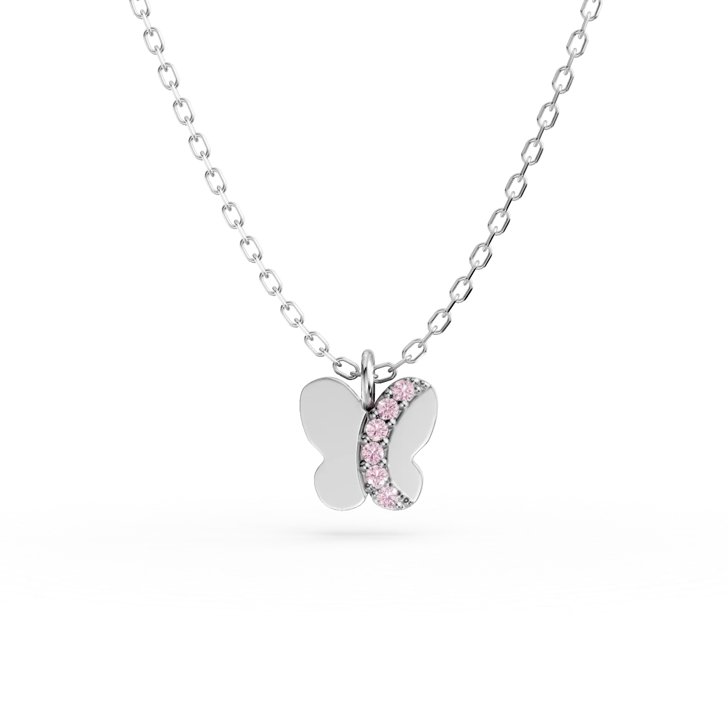 Lant cu pandantiv fluture din argint cu zirconii roz pentru copii