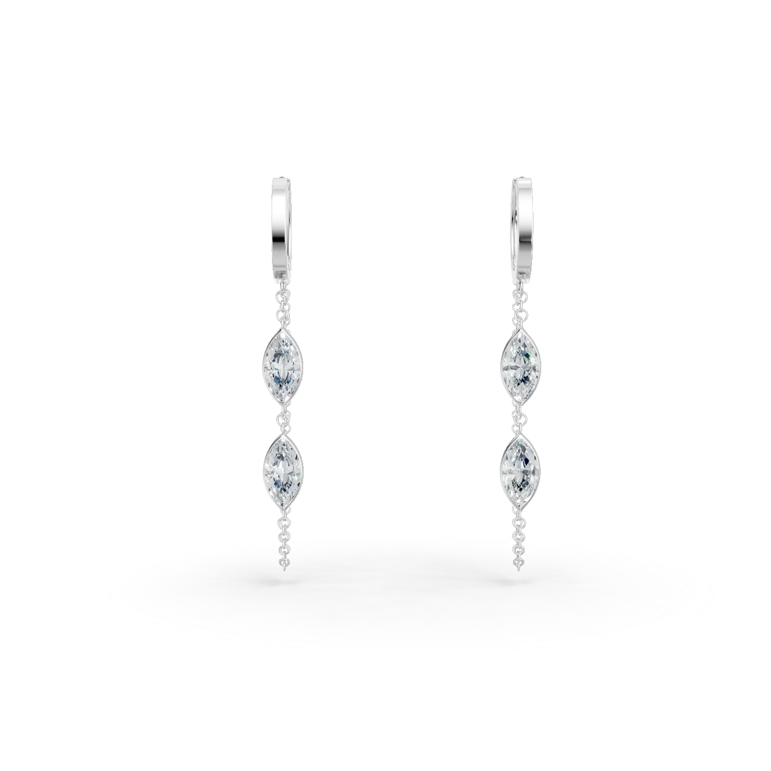 Cercei lungi geometrici din aur alb cu zirconii