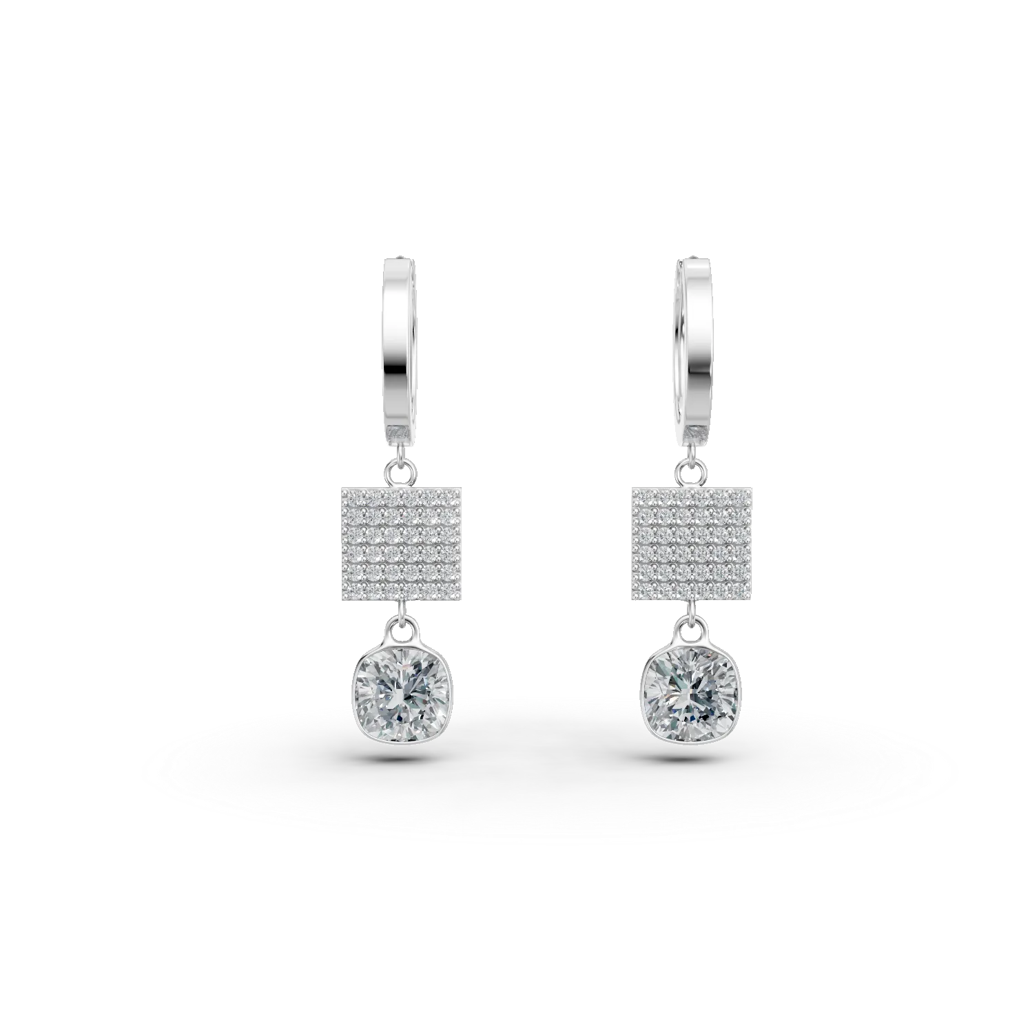 Cercei geometrici din aur alb cu zirconii