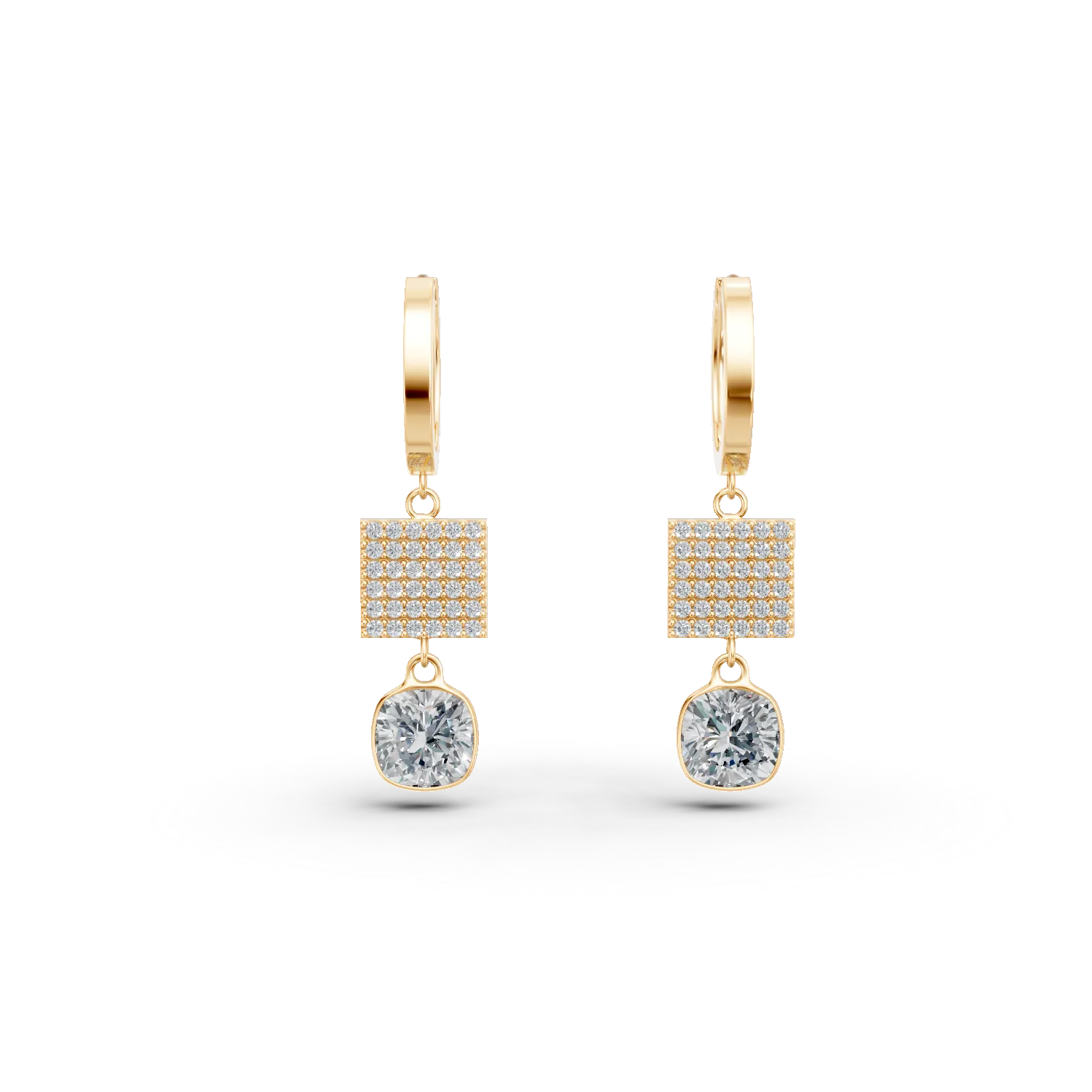 Cercei geometrici din aur galben cu zirconii