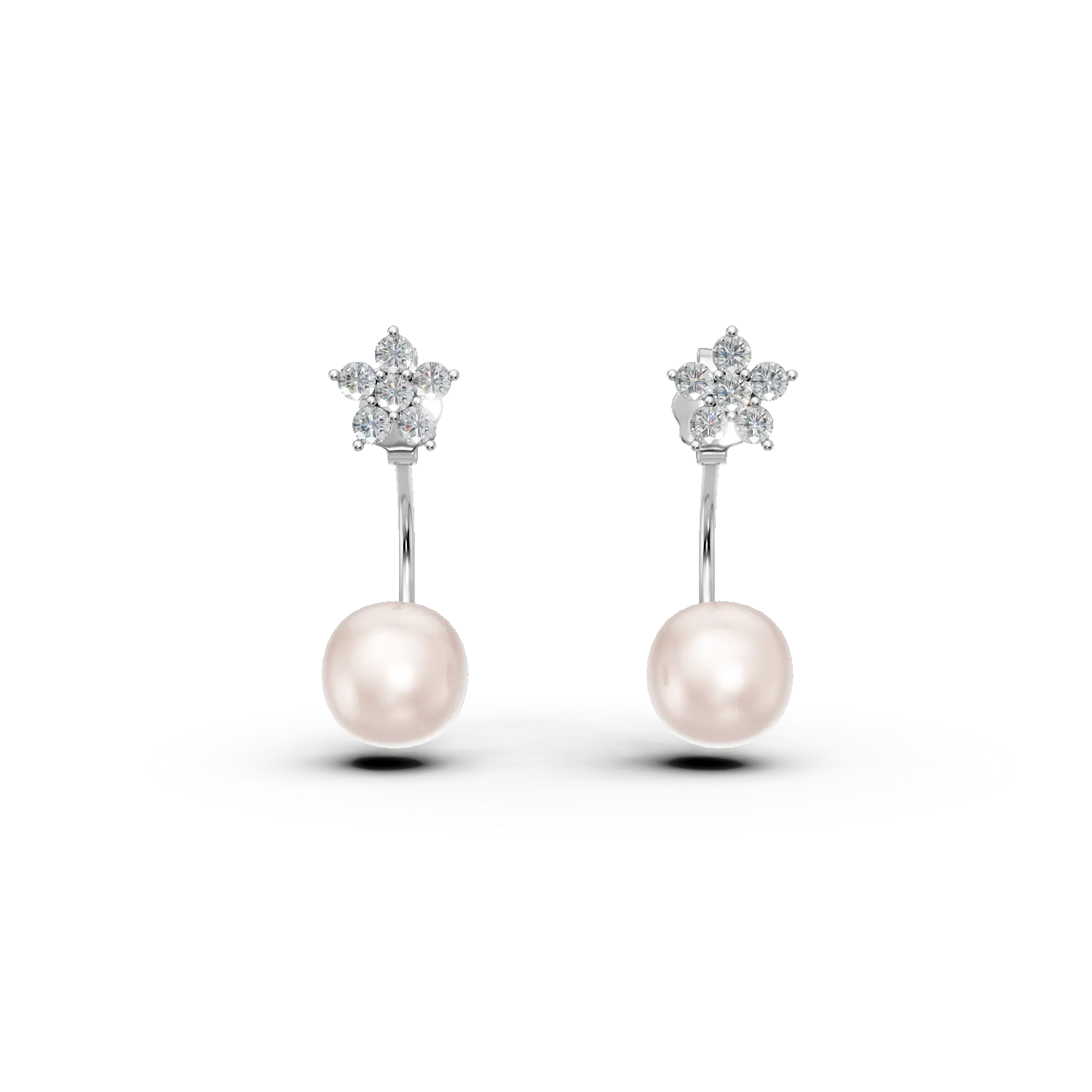 Cercei din aur alb cu zirconii si perle de cultura de 1.3ct