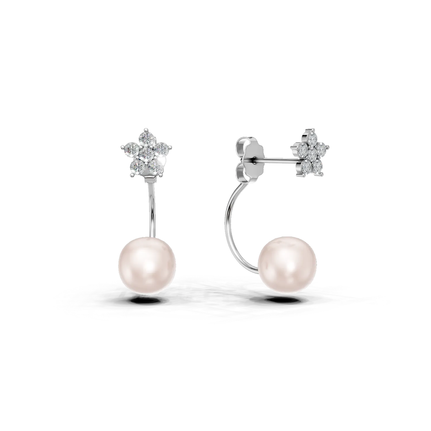Cercei din aur alb cu zirconii si perle de cultura de 1.3ct