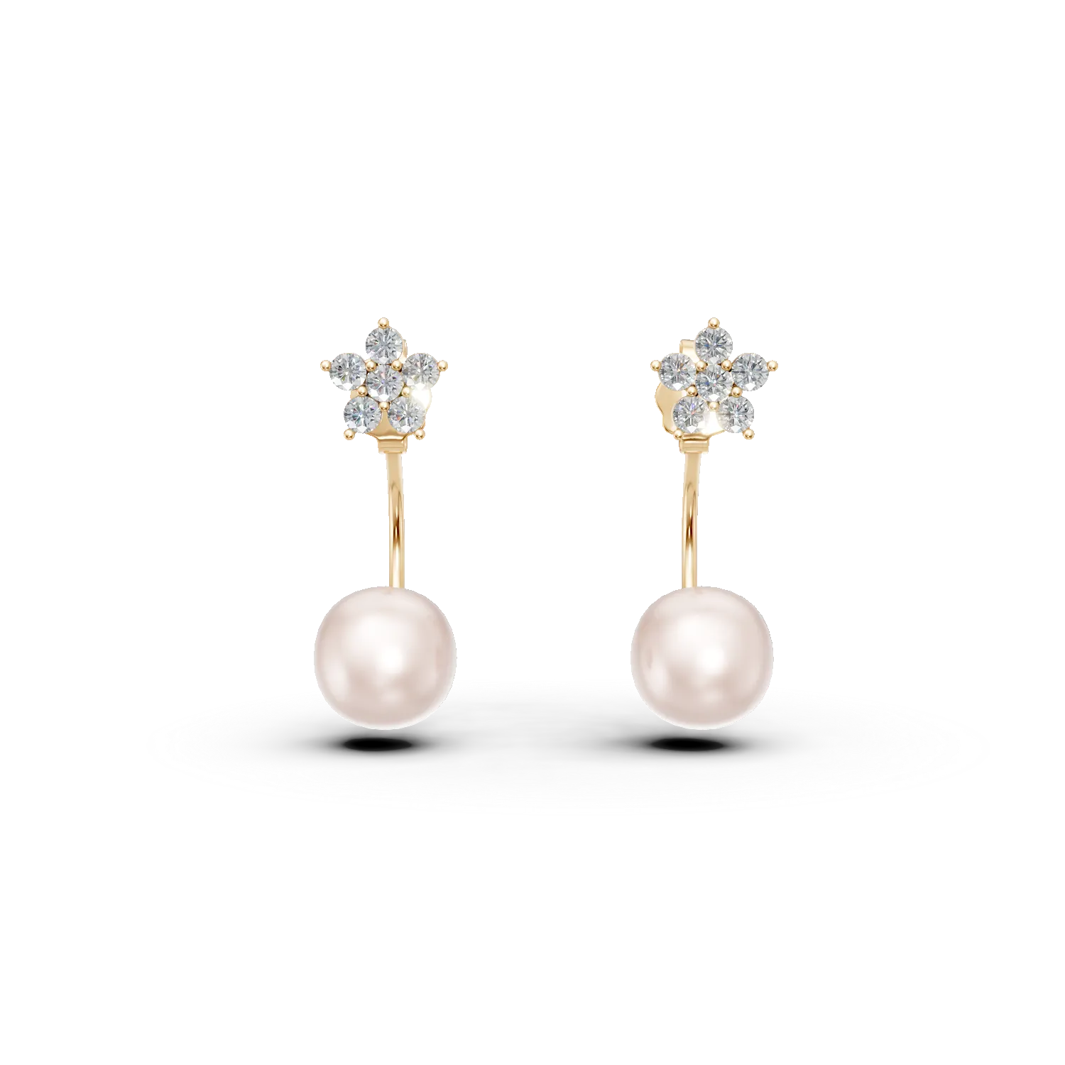 Cercei din aur galben cu zirconii si perle de cultura de 1.3ct